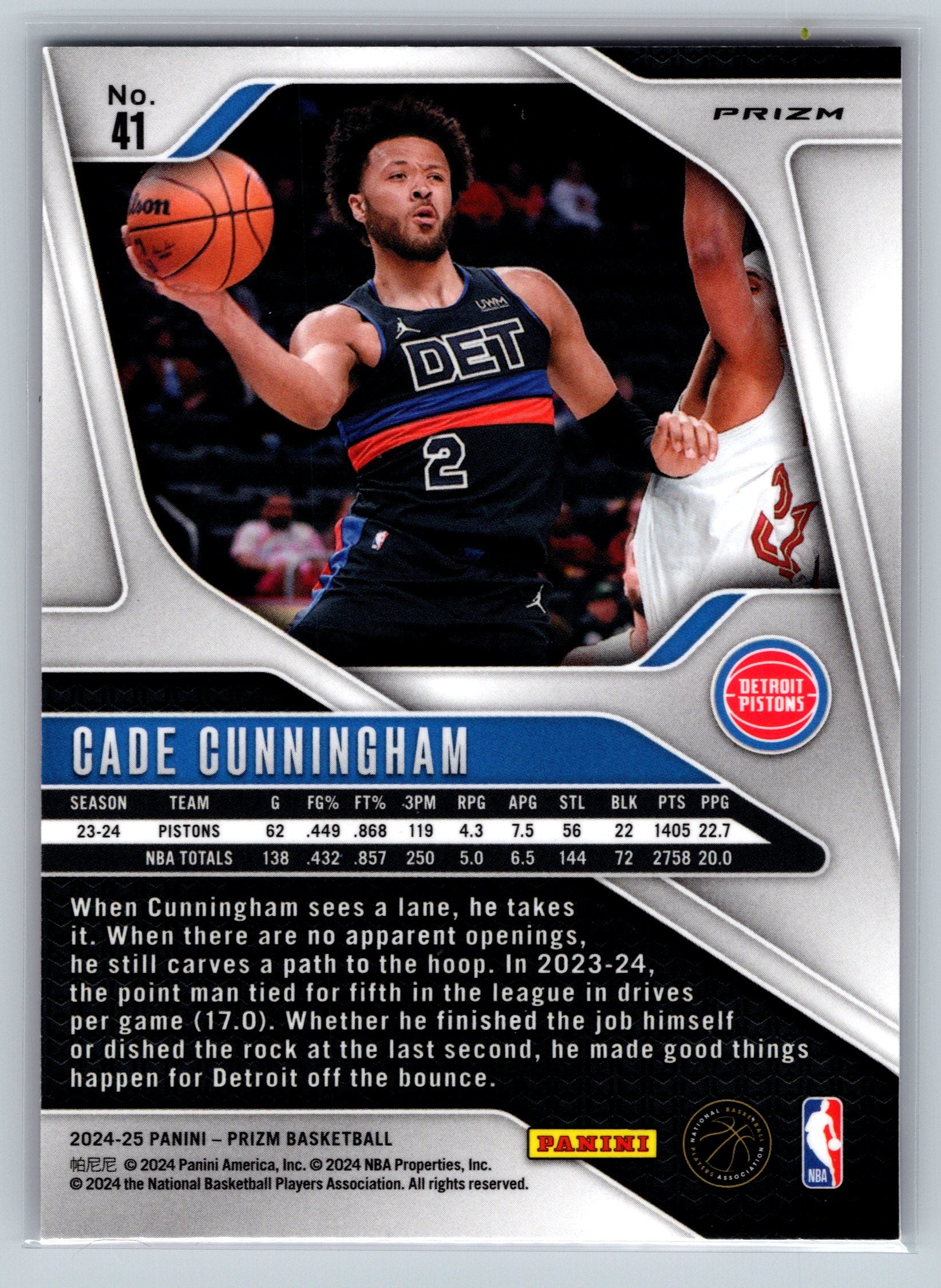 2024 Panini Prizm Cade Cunningham Pink Cracked Ice #41