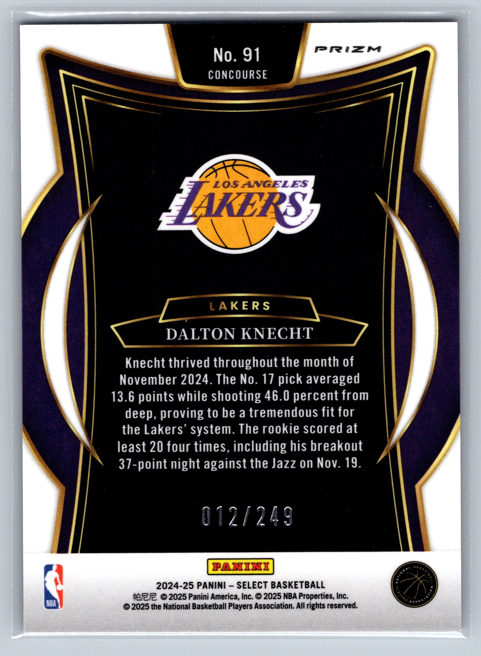 2024 Panini Select Dalton Knecth Purple Shock Rookie Card /249 #91
