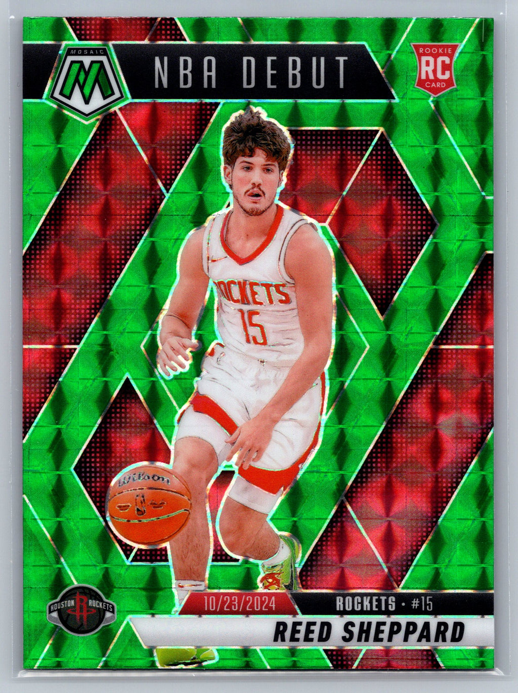 2024 Panini Mosaic Reed Sheppard Green NBA Debut Rookie Card #252