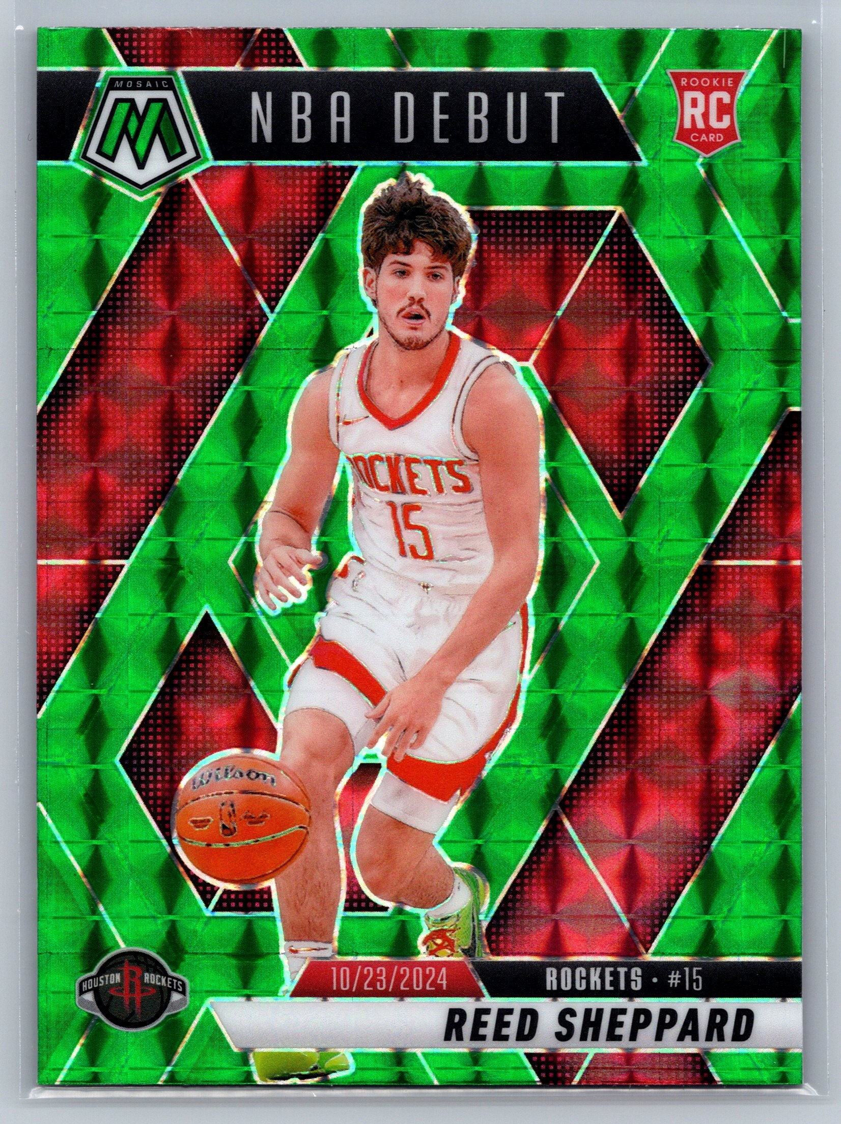 2024 Panini Mosaic Reed Sheppard Green NBA Debut Rookie Card #252