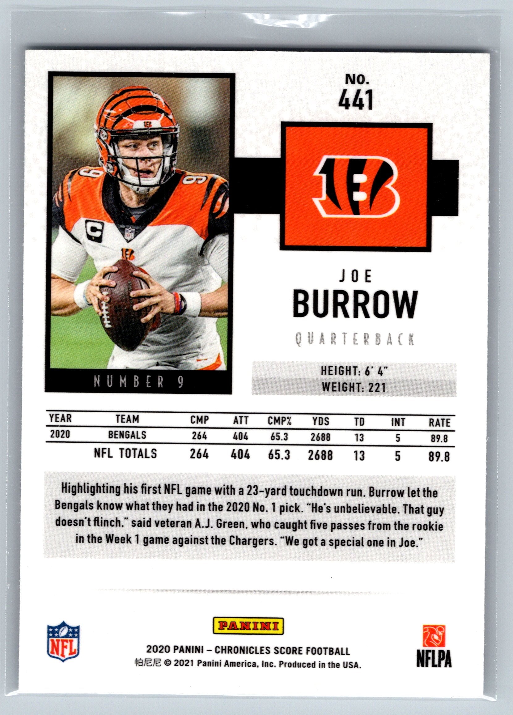 2020 Panini Chronicles Joe Burrow Rookie Card #441