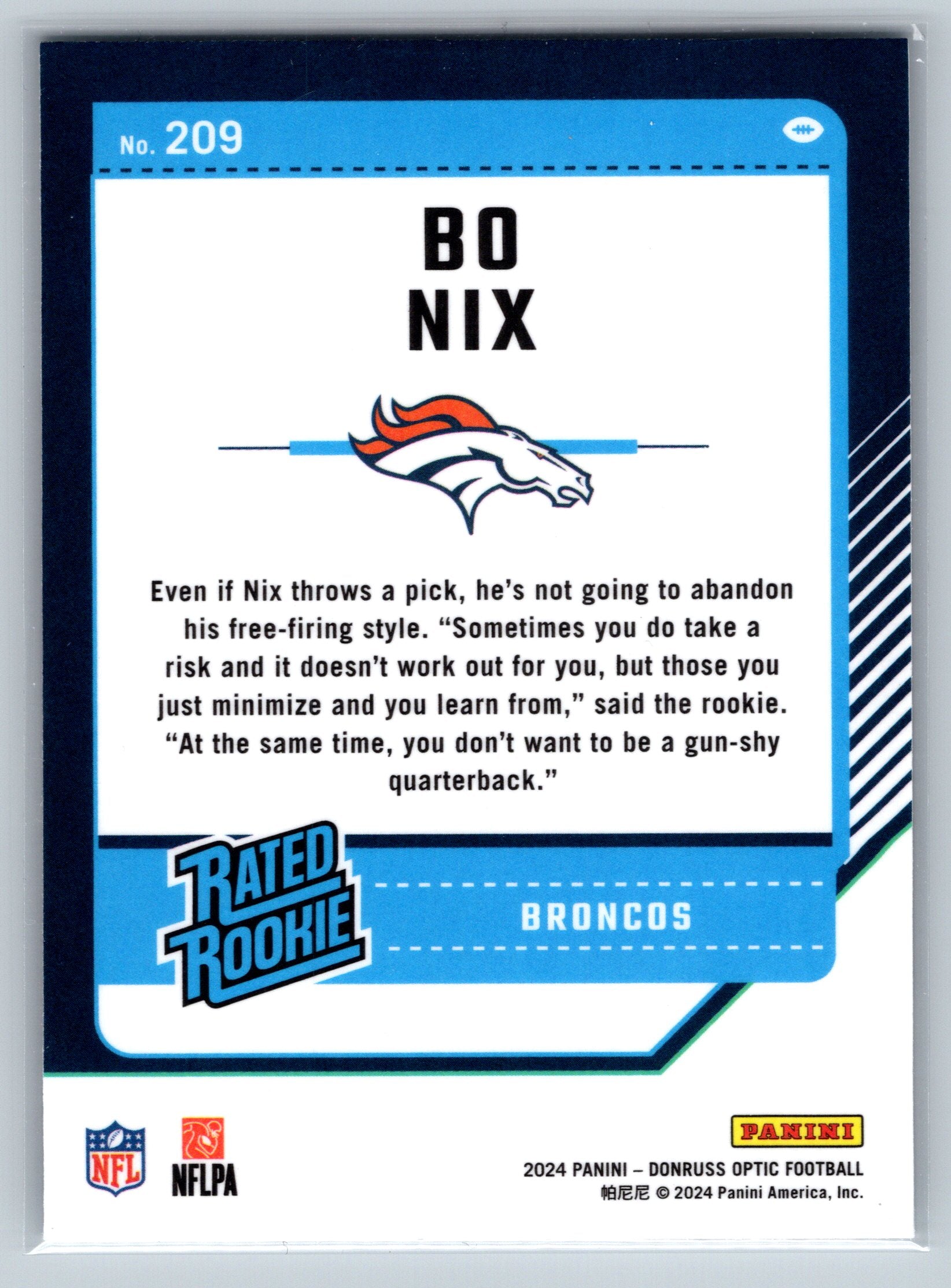 2024 Panini Optic Bo Nix Rated Rookie #209