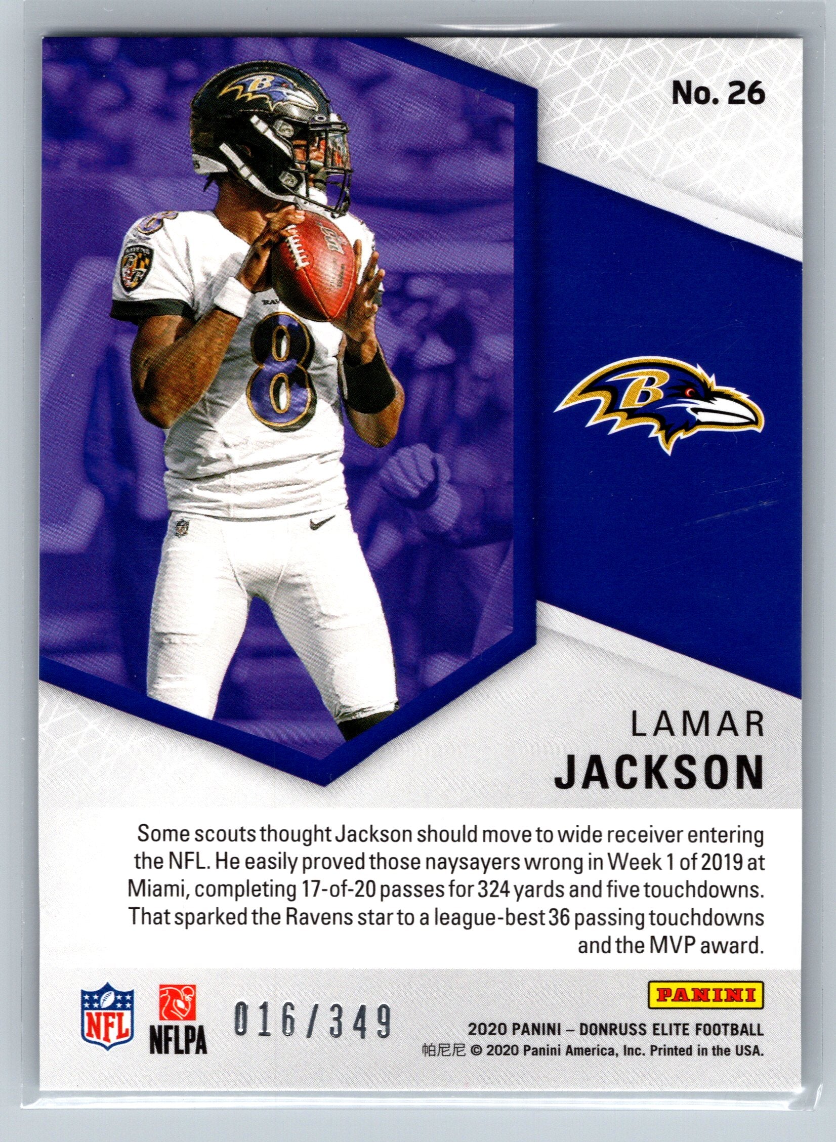 2020 Panini Elite Lamar Jackson Spell Bound /349 #26