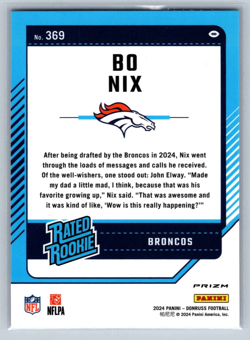 2024 Panini Donruss Bo Nix Pink Optive Preview Rated Rookie Card #369
