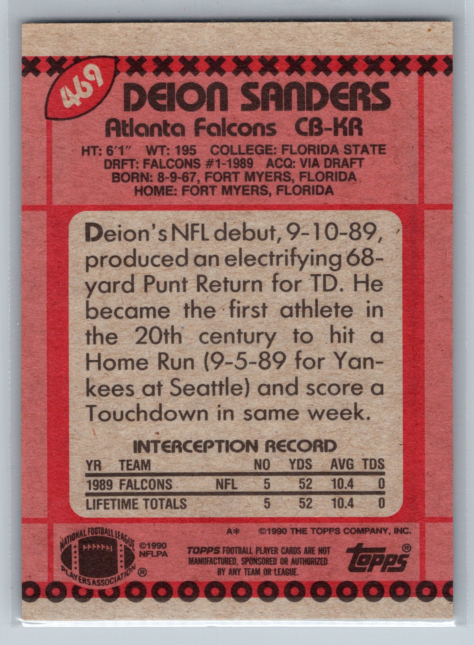 1990 Topps Deion Sanders #469