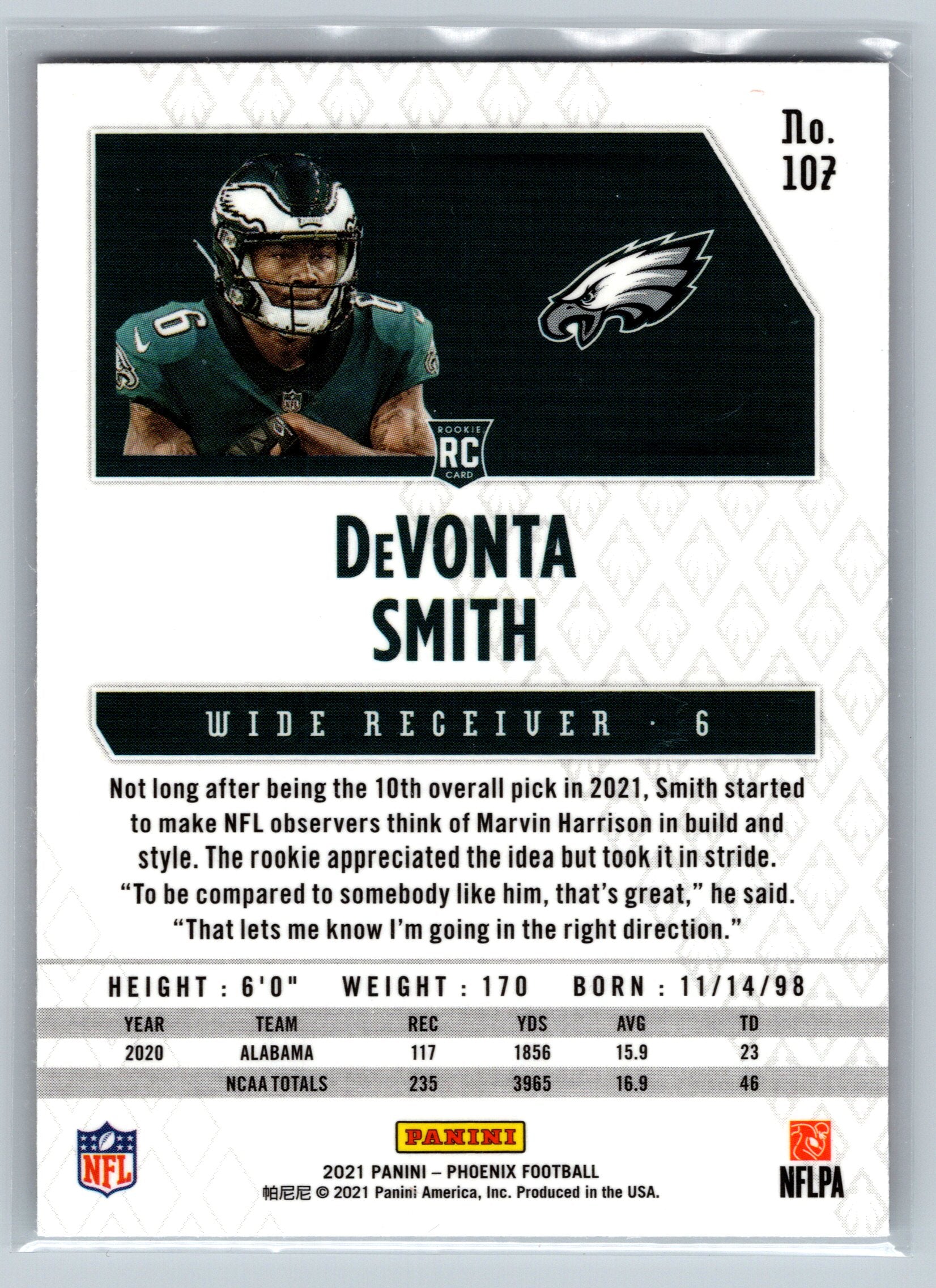 2021 Panini Phoenix Devonta Smith Fire Burst Rookie Card #107