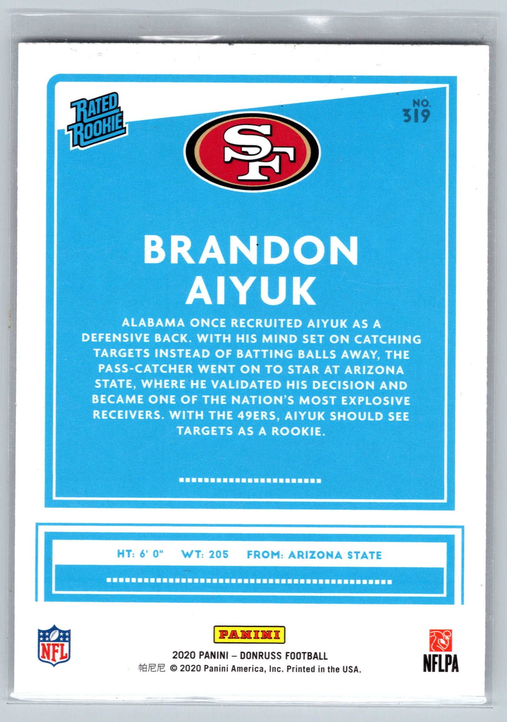 2020 Panini Donruss Brandon Aiyuk Rated Rookie #319