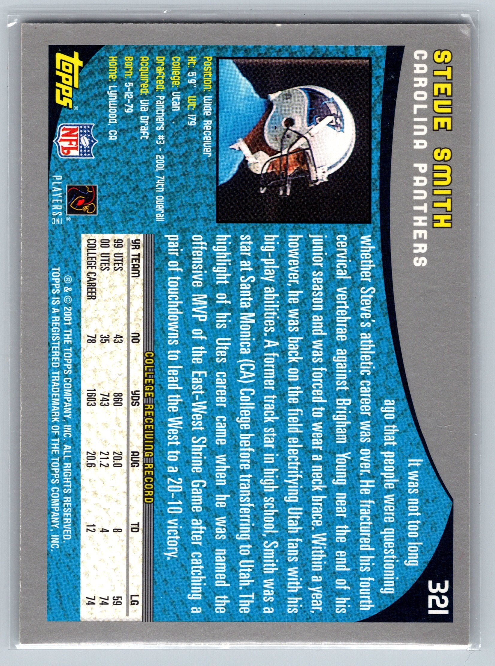 2001 Topps Steve Smith Rookie Card #321
