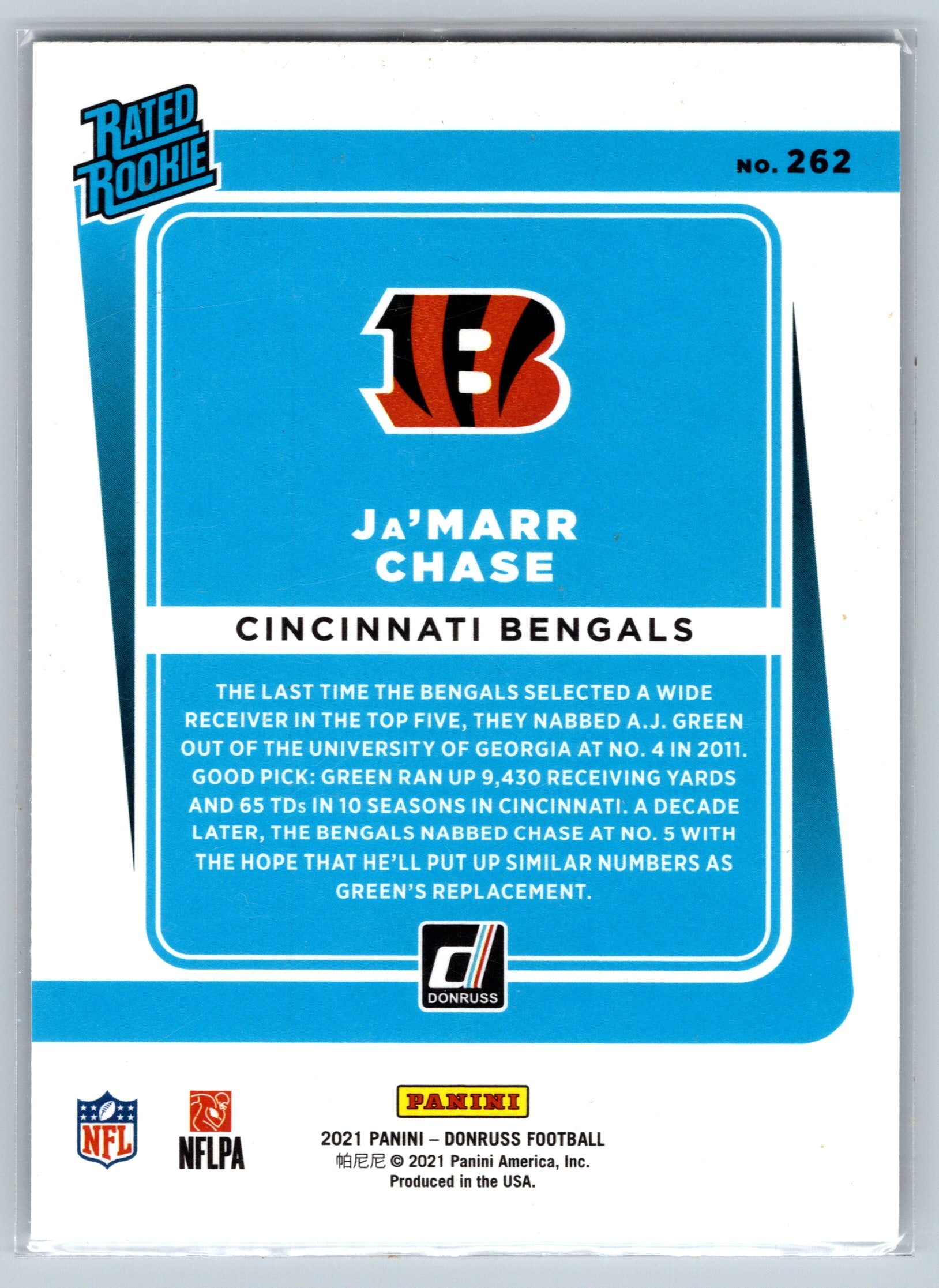 2021 Panini Donruss Ja'Marr Chase Rated Rookie Card #262