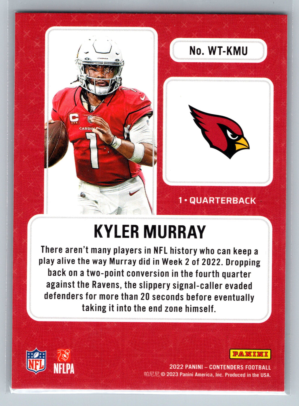 2022 Panini Contenders Kyler Murray Green Foil Winning Ticket #WT-KMU