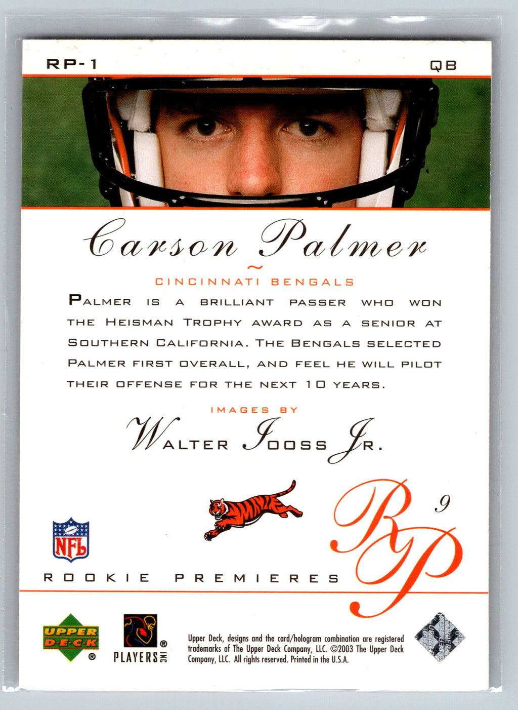 2003 Upper Deck Carson Palmer Rookie Premiers Rookie Card #RP-1