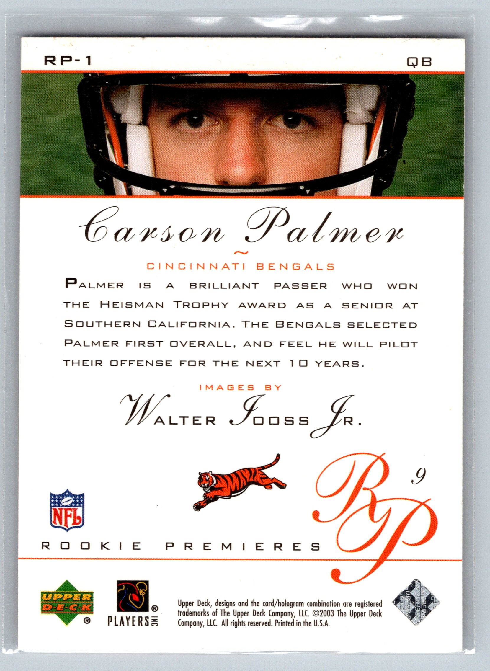 2003 Upper Deck Carson Palmer Rookie Premiers Rookie Card #RP-1