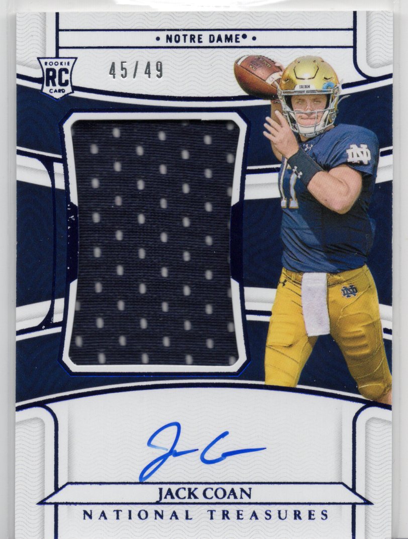 2022 Panini National Treasures Jack Coan Rookie Patch On-Card Autograph /49 #89