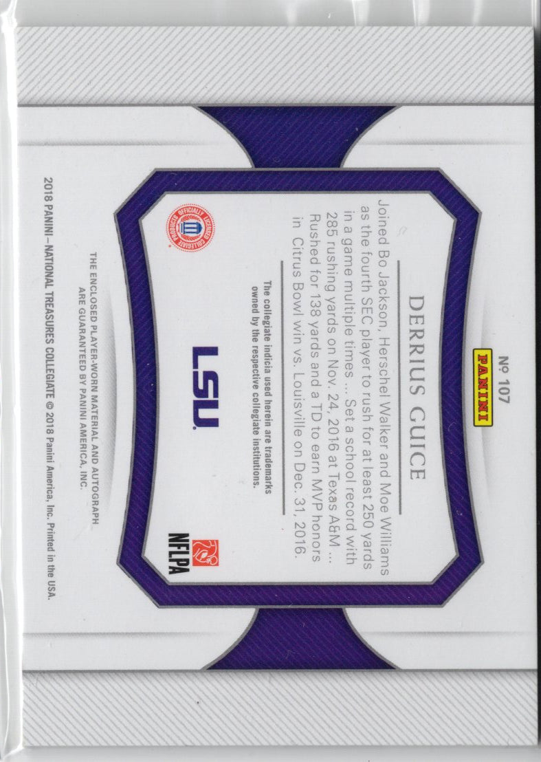 2018 Panini National Treasures Derrius Guice Rookie Patch Autograph /99 #107