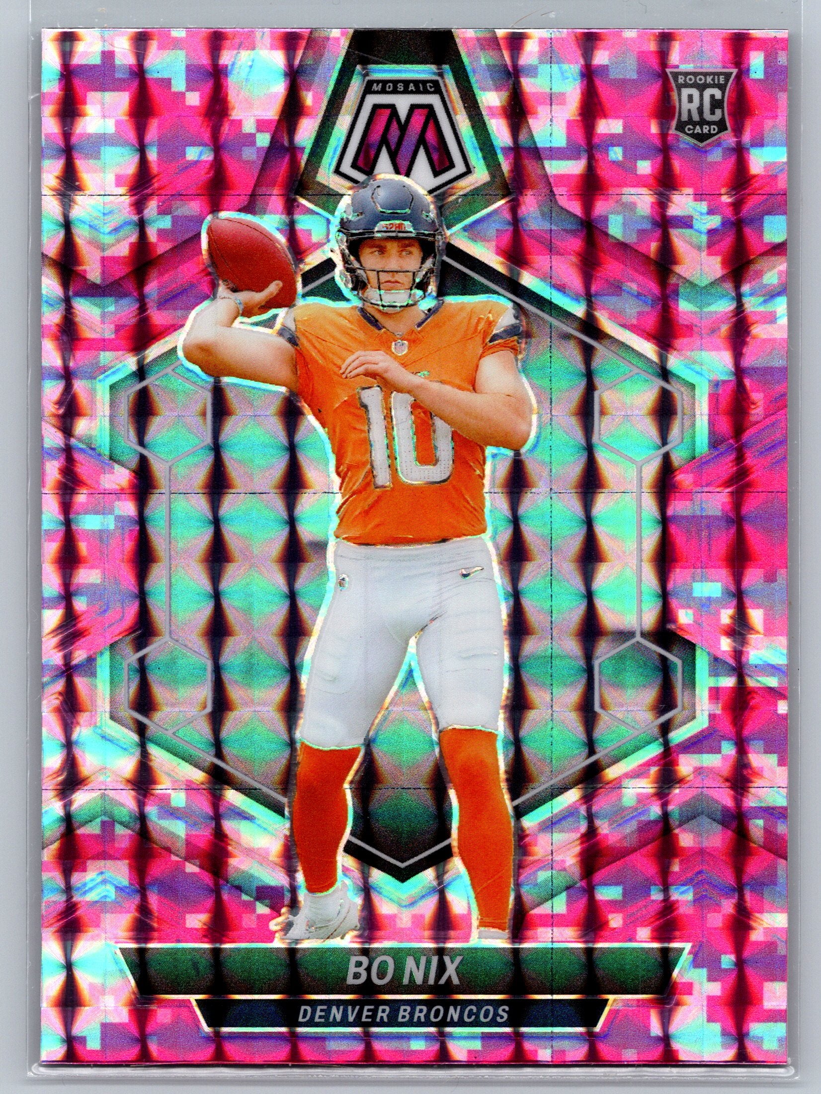 2024 Panini Mosaic Bo Nix Pink Camo Rookie Card #312