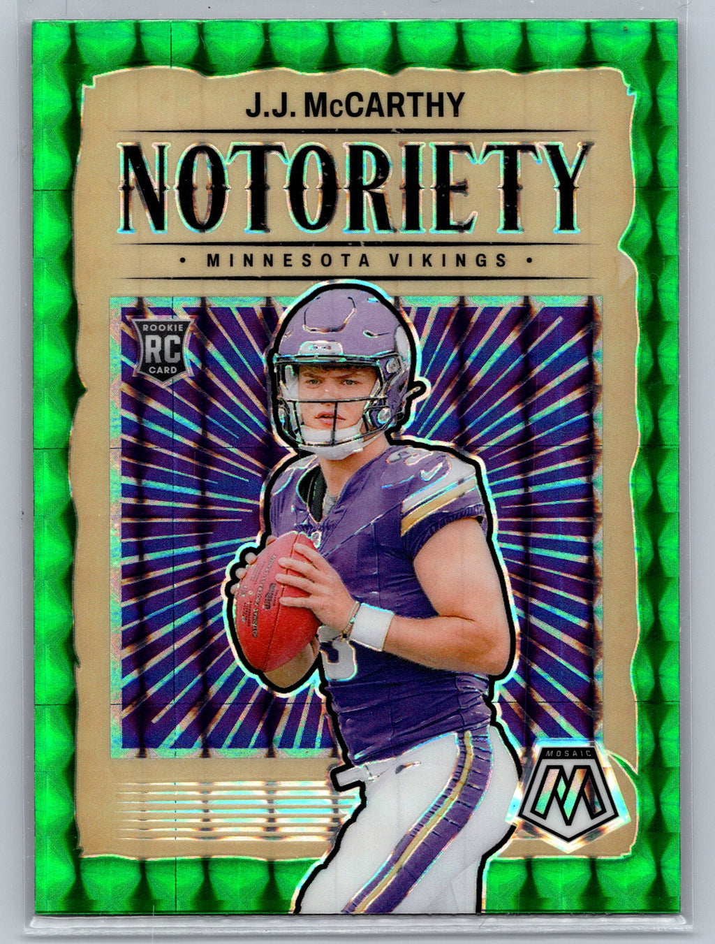 2024 Panini Mosaic JJ McCarthy Green Notoriety Rookie Card #21