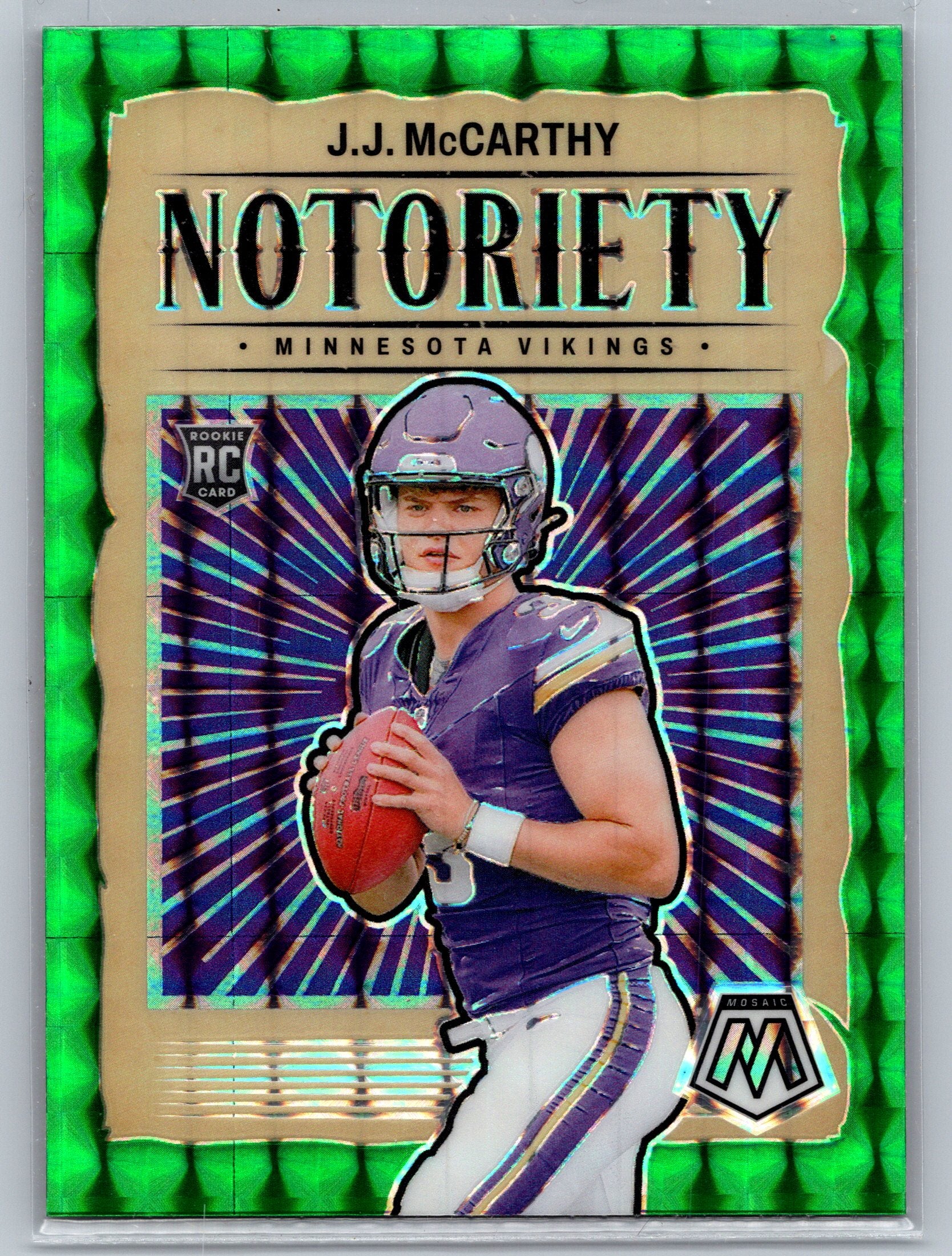 2024 Panini Mosaic JJ McCarthy Green Notoriety Rookie Card #21