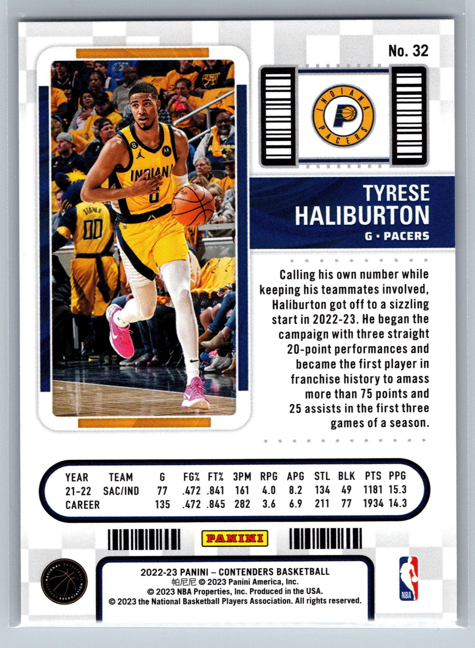 2022 Panini Contenders Tyrese Haliburton Playoff Ticket /199 #32