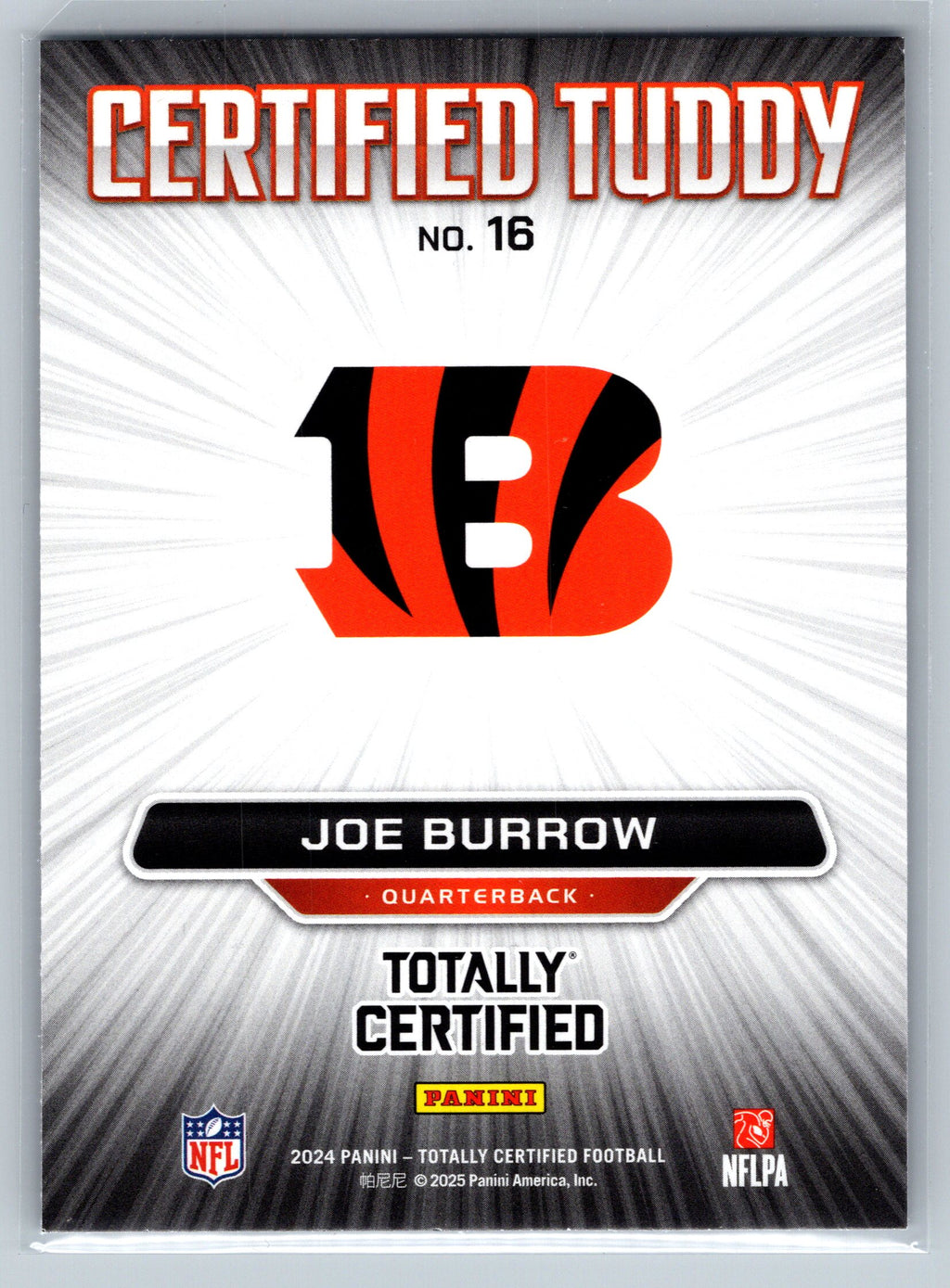 2024 Panini Totally Certified Joe Burrow Silver Certified Tuddy #16