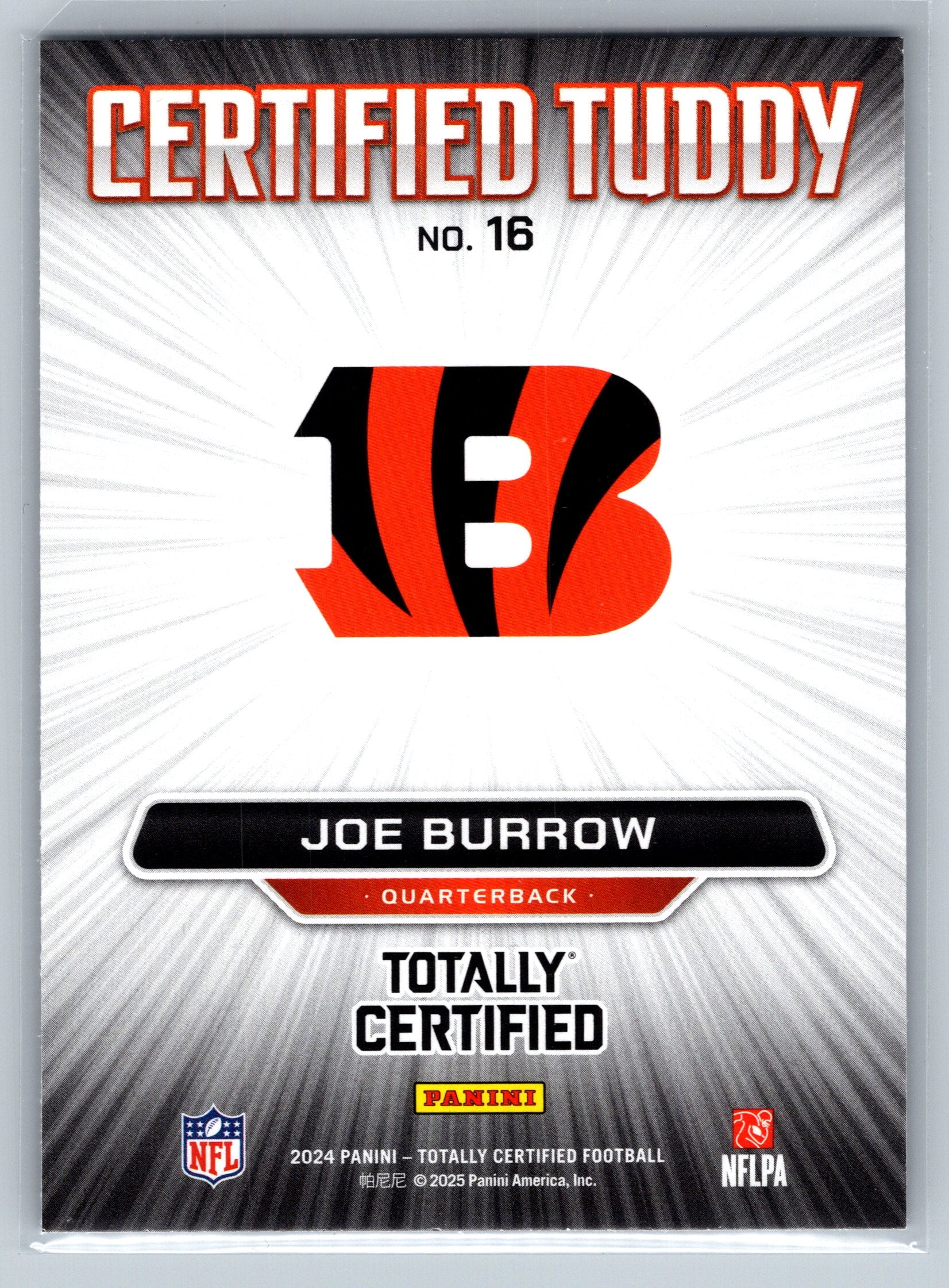 2024 Panini Totally Certified Joe Burrow Silver Certified Tuddy #16