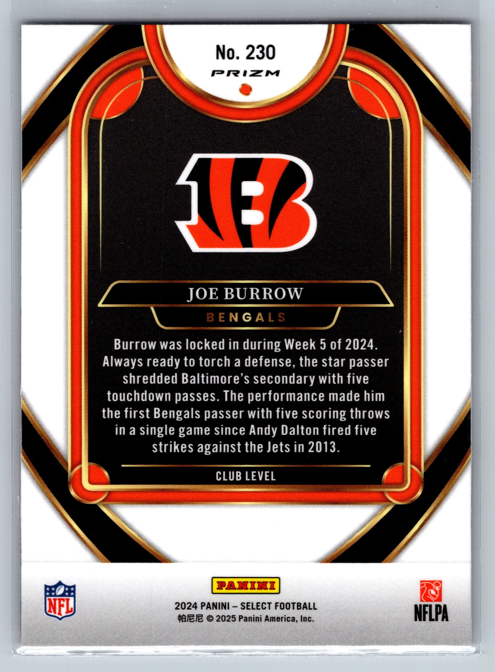 2024 Panini Select Joe Burrow Red Blue Shock Club Level #230
