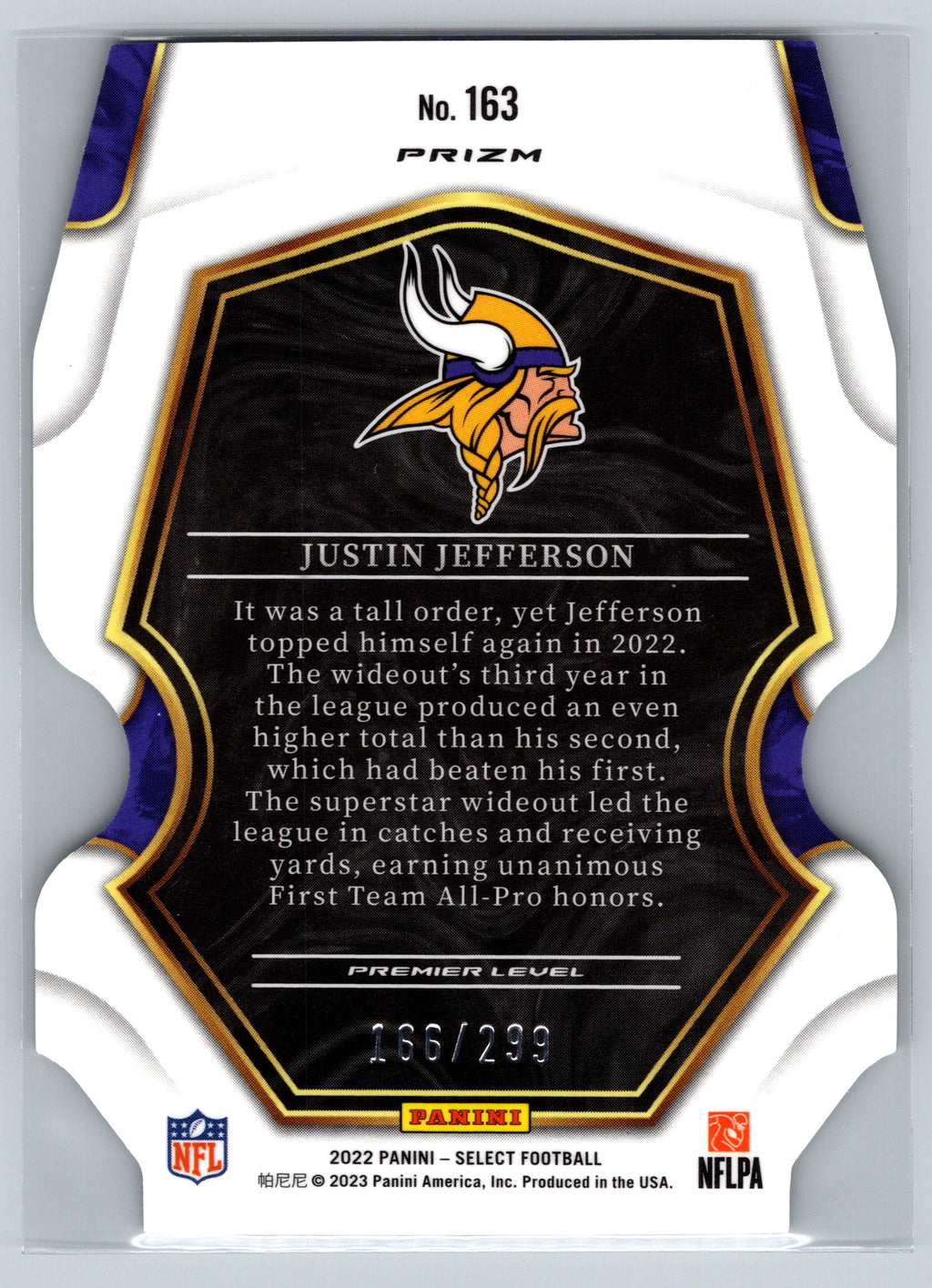 2022 Panini Select Justin Jefferson Neon Green Premier Level /299 #163