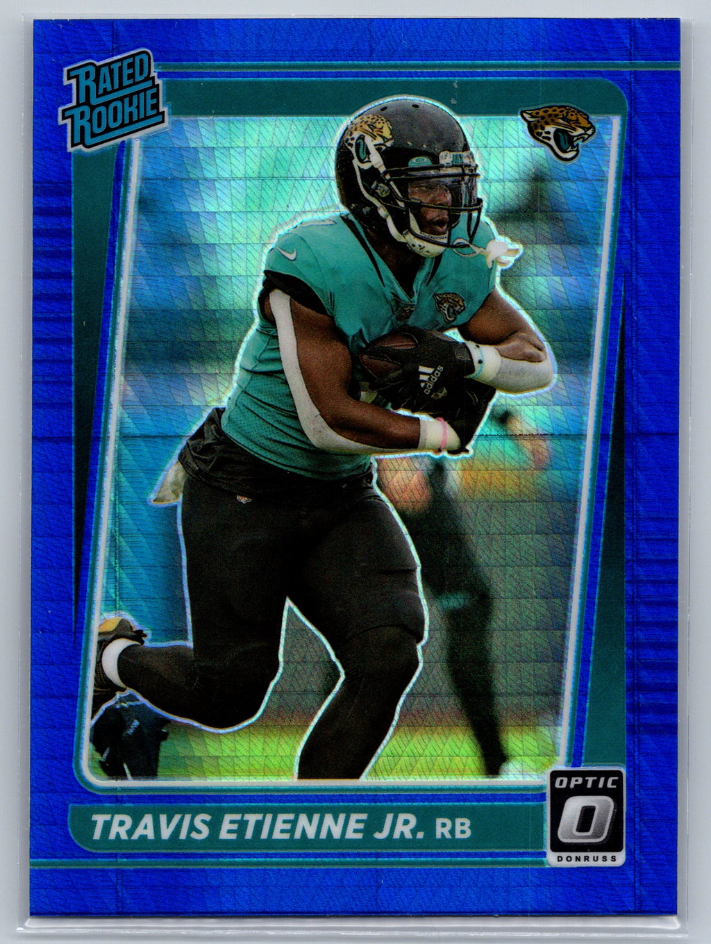 2021 Panini Optic Travis Etienne Jr. Blue Hyper Rated Rookie Card #214