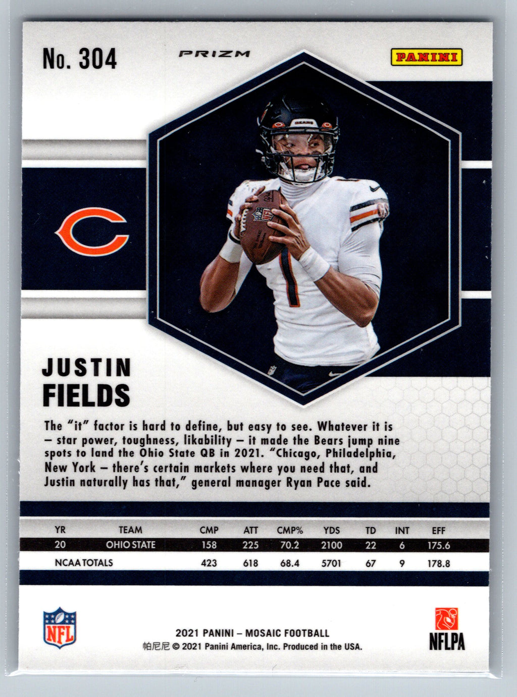 2021 Panini Mosaic Justin Fields No Huddle Rookie Card #304