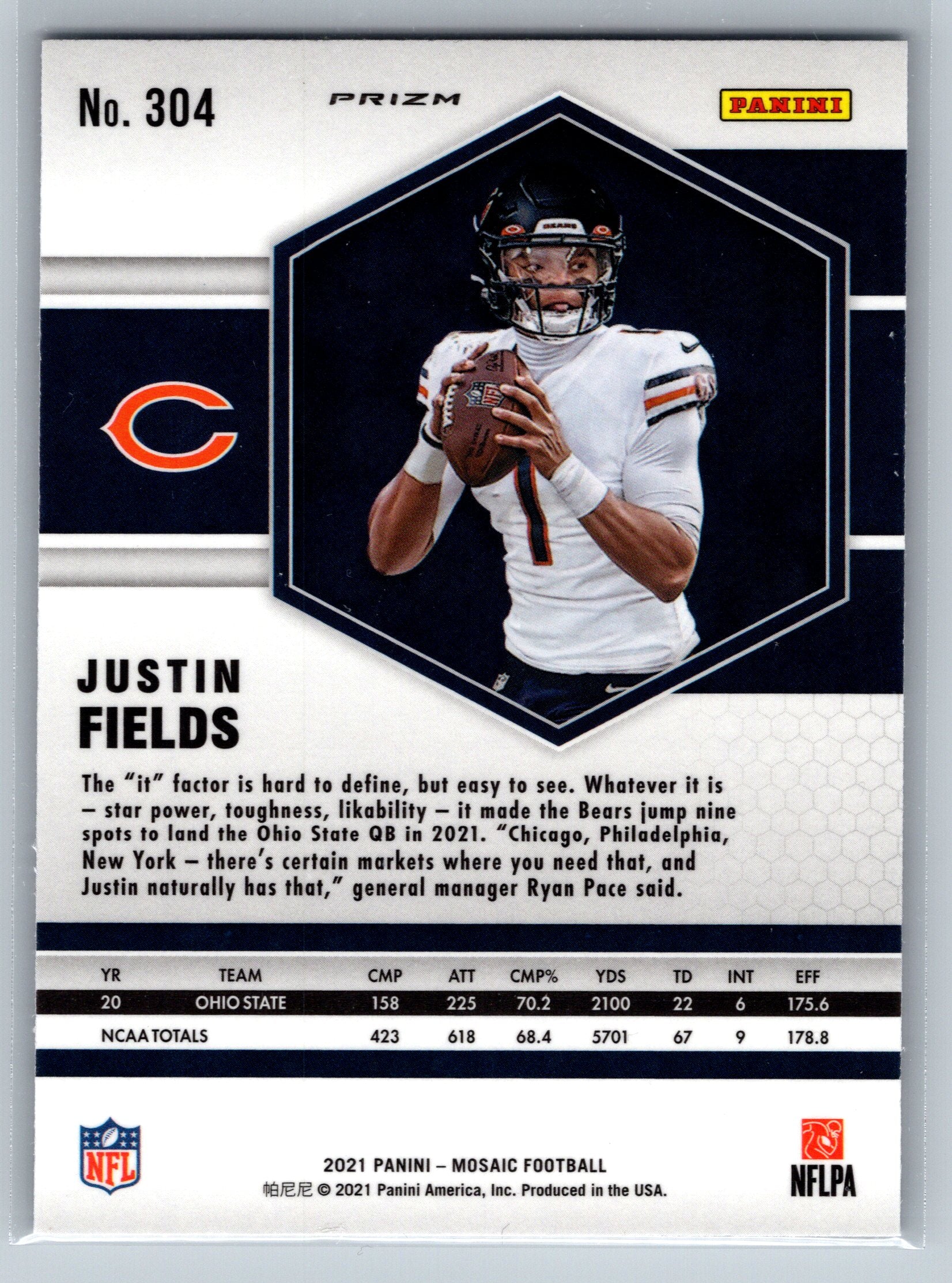2021 Panini Mosaic Justin Fields No Huddle Rookie Card #304