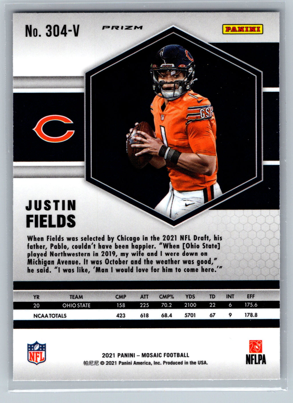 2021 Panini Mosaic Justin Fields No Huddle Variation Rookie Card #304-V
