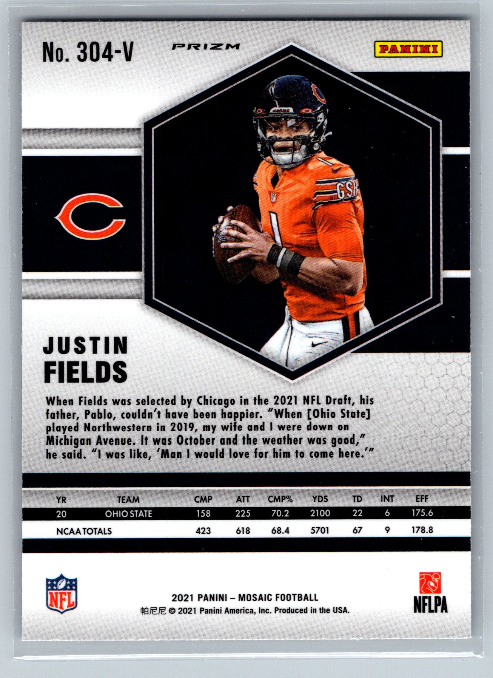 2021 Panini Mosaic Justin Fields No Huddle Variation Rookie Card #304-V