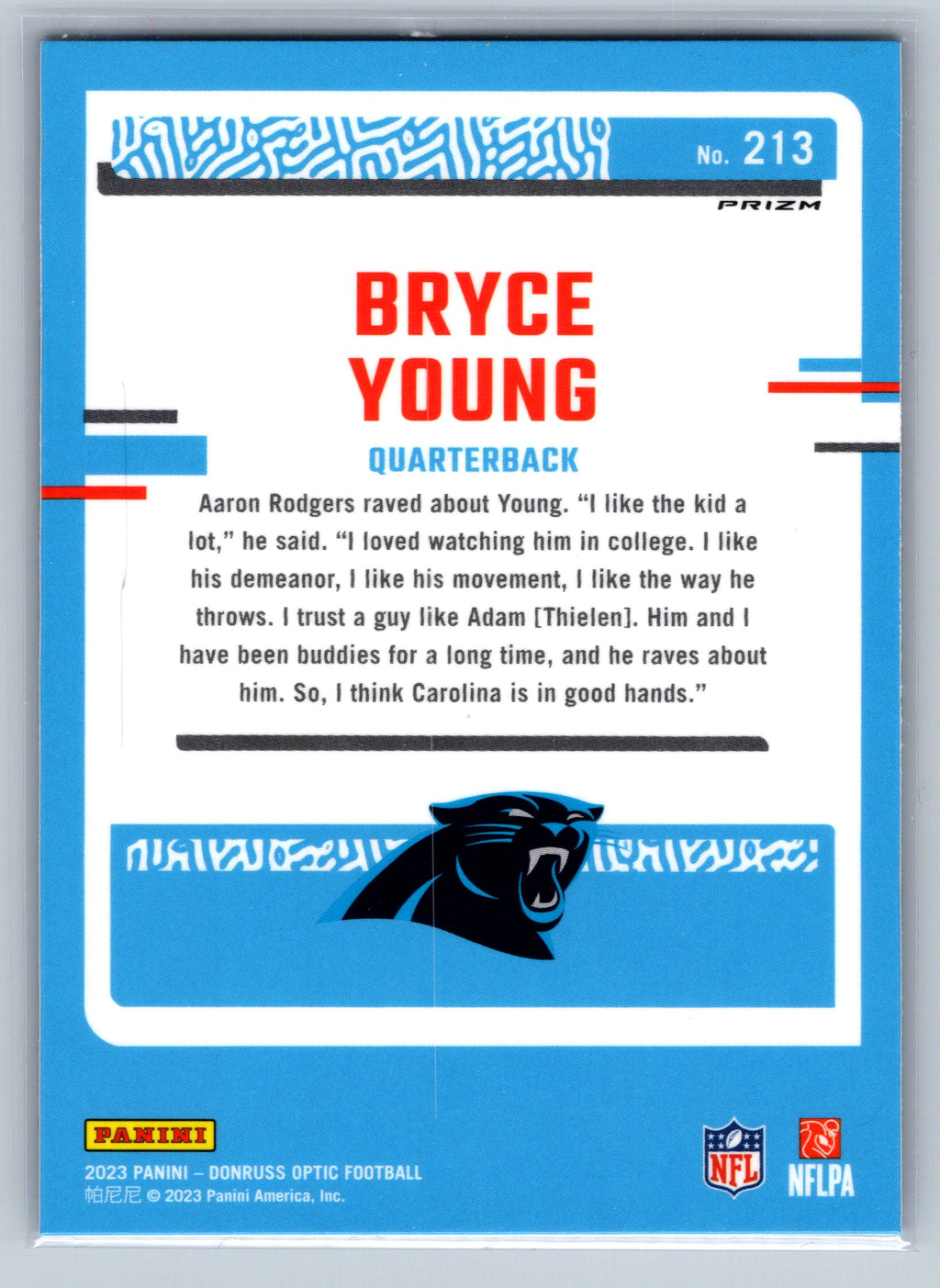 2023 Panini Optic Bryce Young Blue Hyper Rookie Card #213