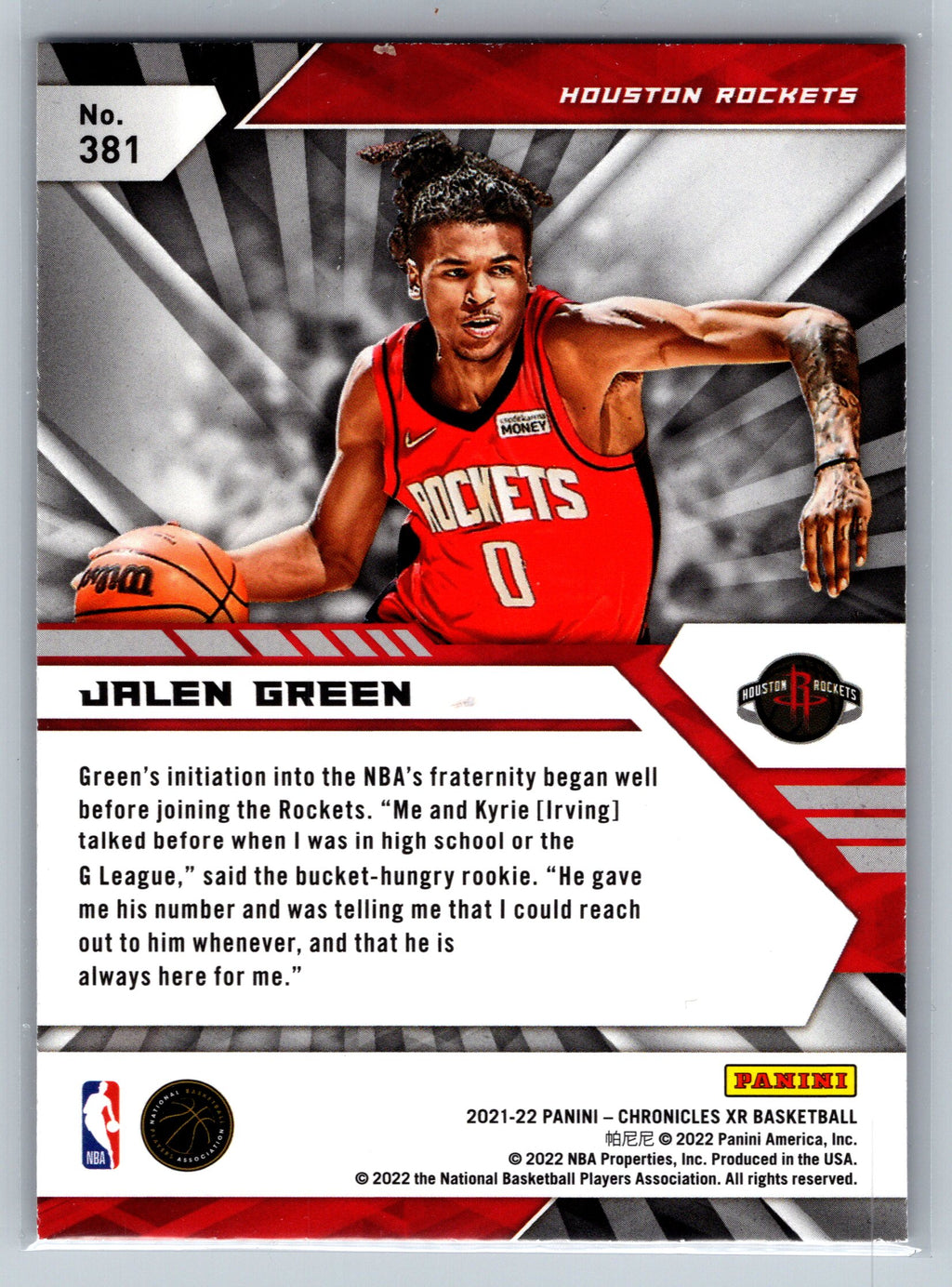 2021 Panini Chronicles XR Jalen Green Silver Rookie Card #381
