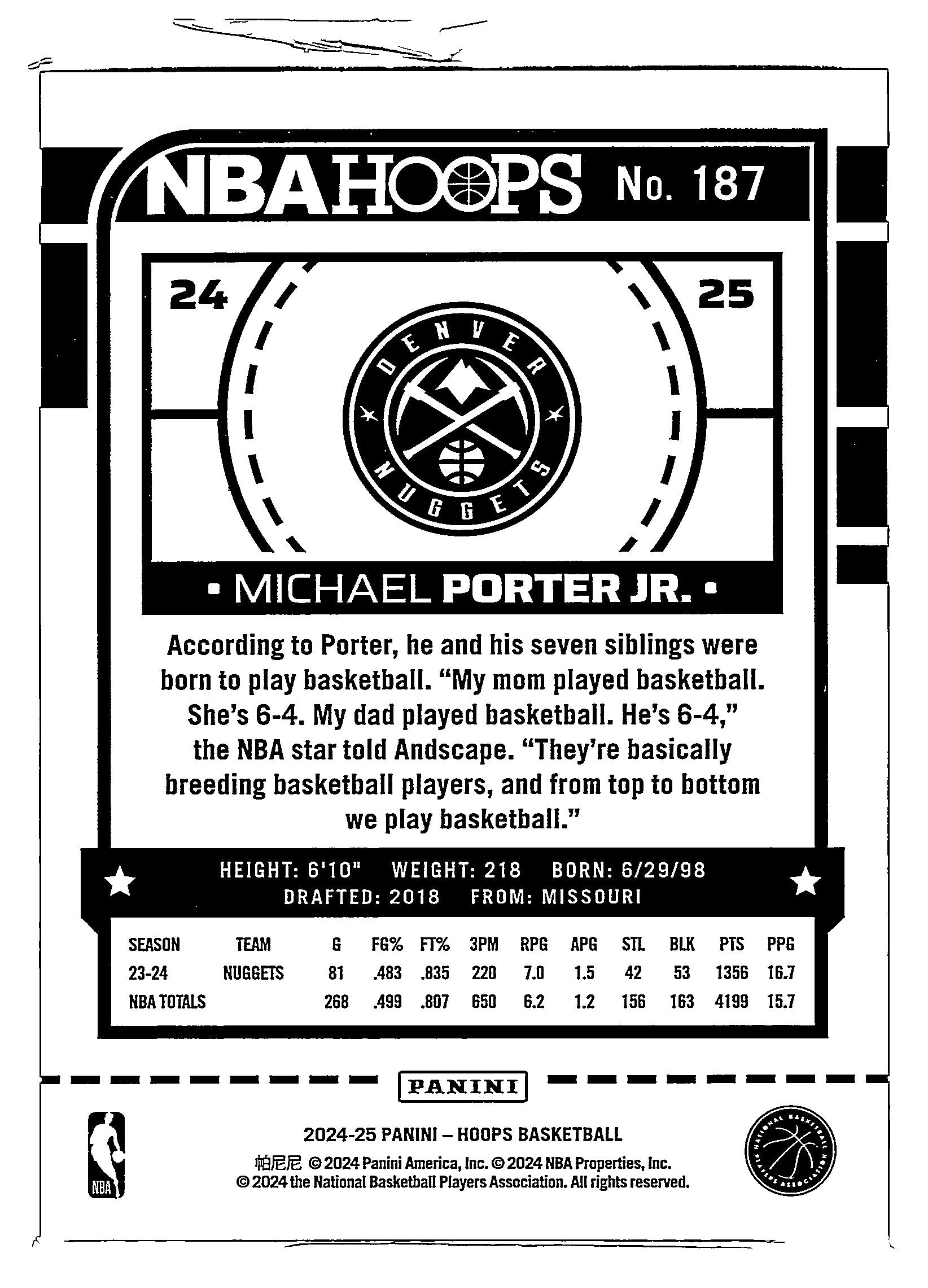 2024 Panini NBA Hoops Michael Porter Jr. Red /49 #187