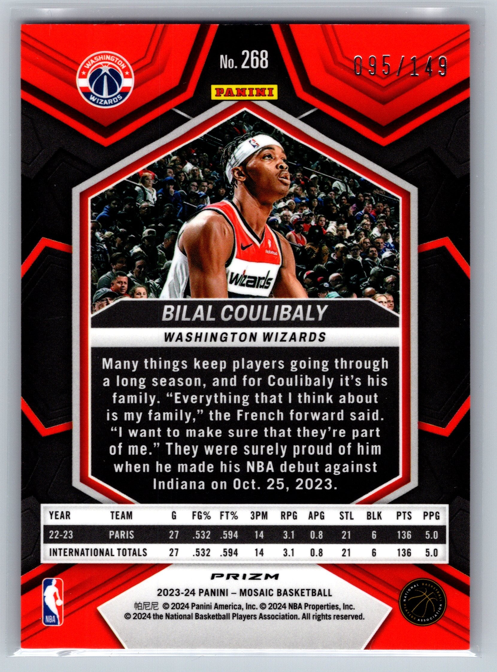 2023 Panini Mosaic Bilal Coulibaly Pink NBA Debut Rookie Card /149 #149