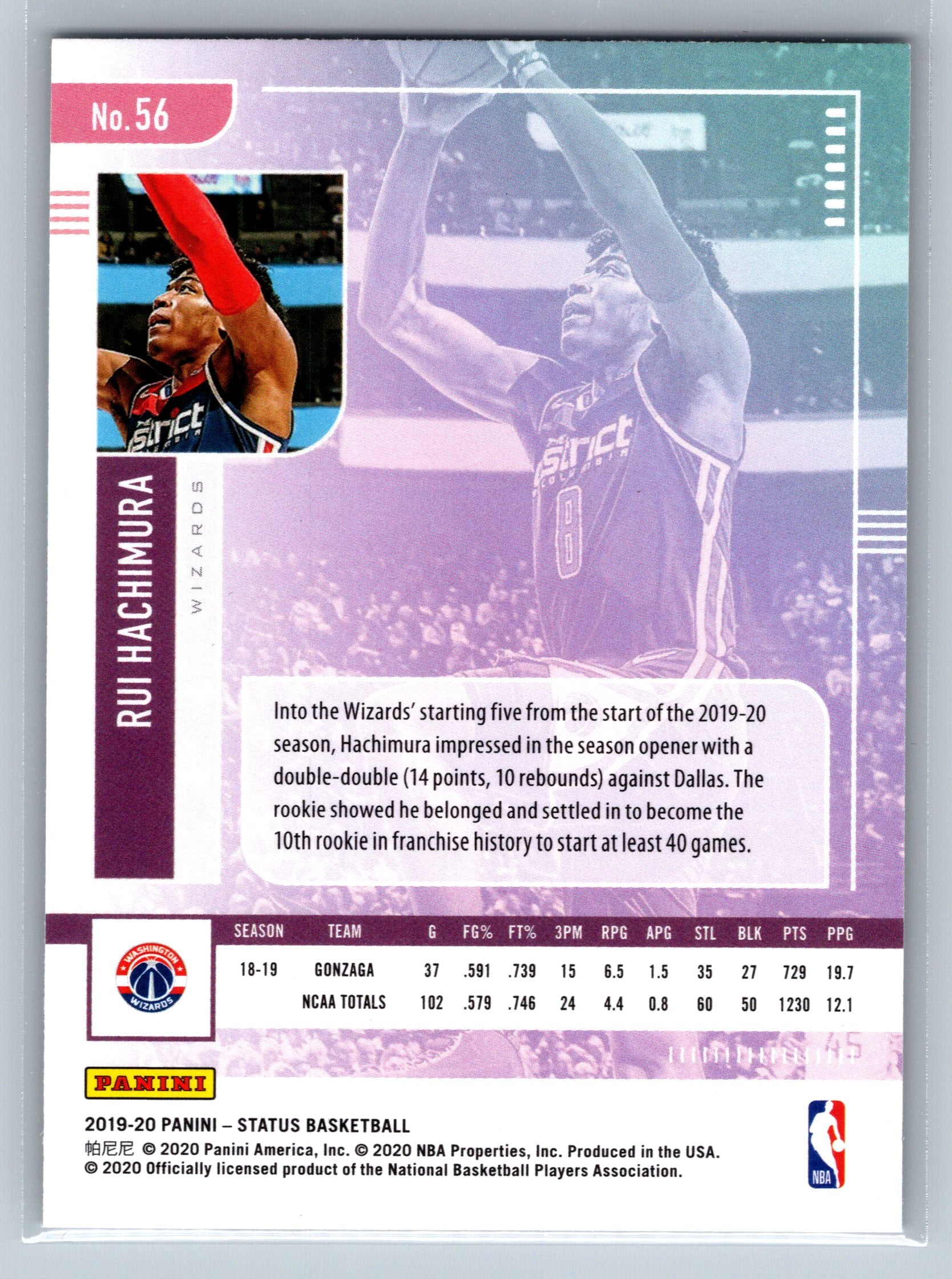 2019 Panini Status Rui Hachimura Rookie Card #56