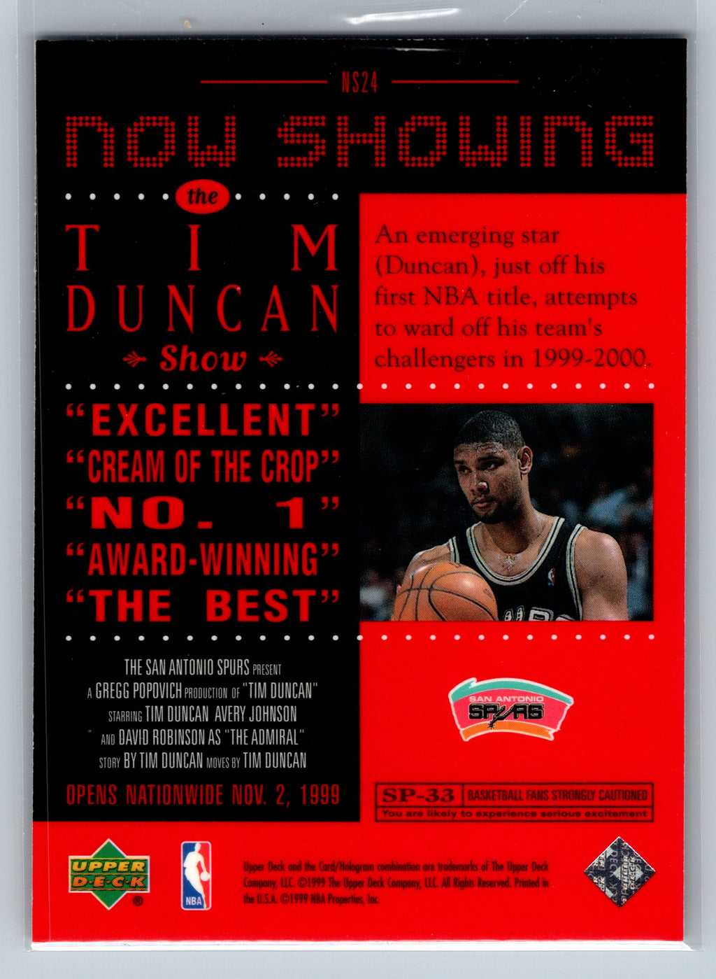 1999 Upper Deck Tim Duncan Now Showing #NS24