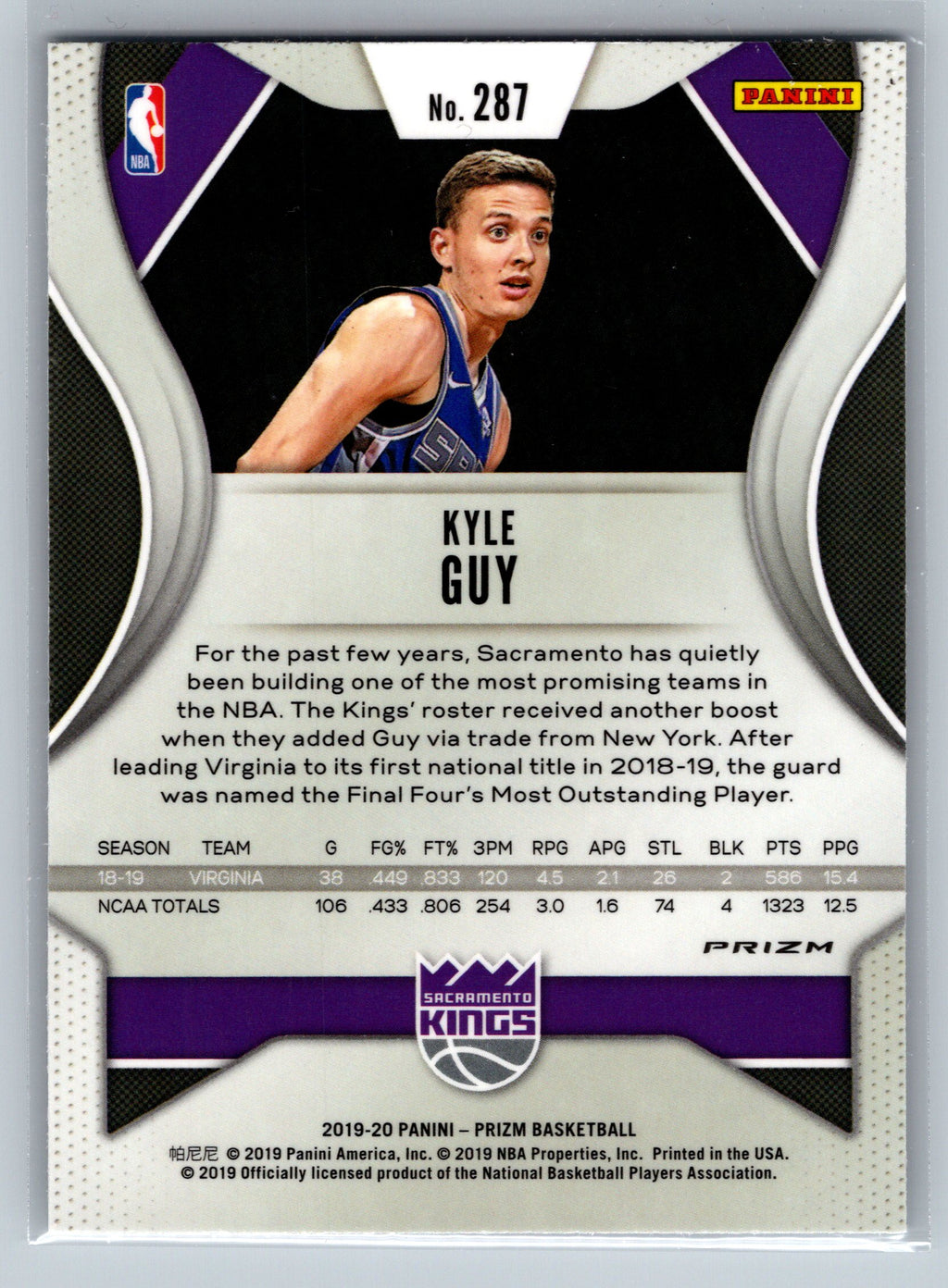 2029 Panini Prizm Kyle Guy Silver Rookie Card #287