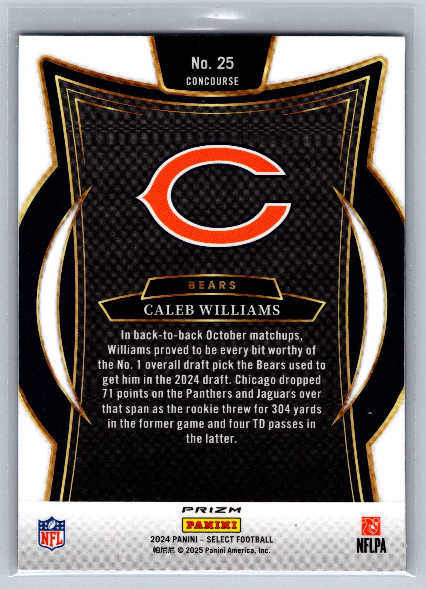 2024 Panini Select Caleb Williams Black Gold Concourse Level Rookie Card #25