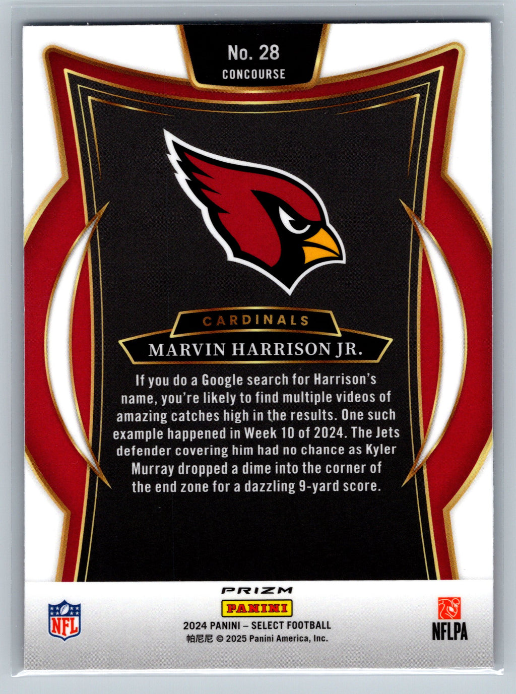 2024 Panini Select Marvin Harrison Jr. Black Orange Shock Concourse Level Rookie Card #28