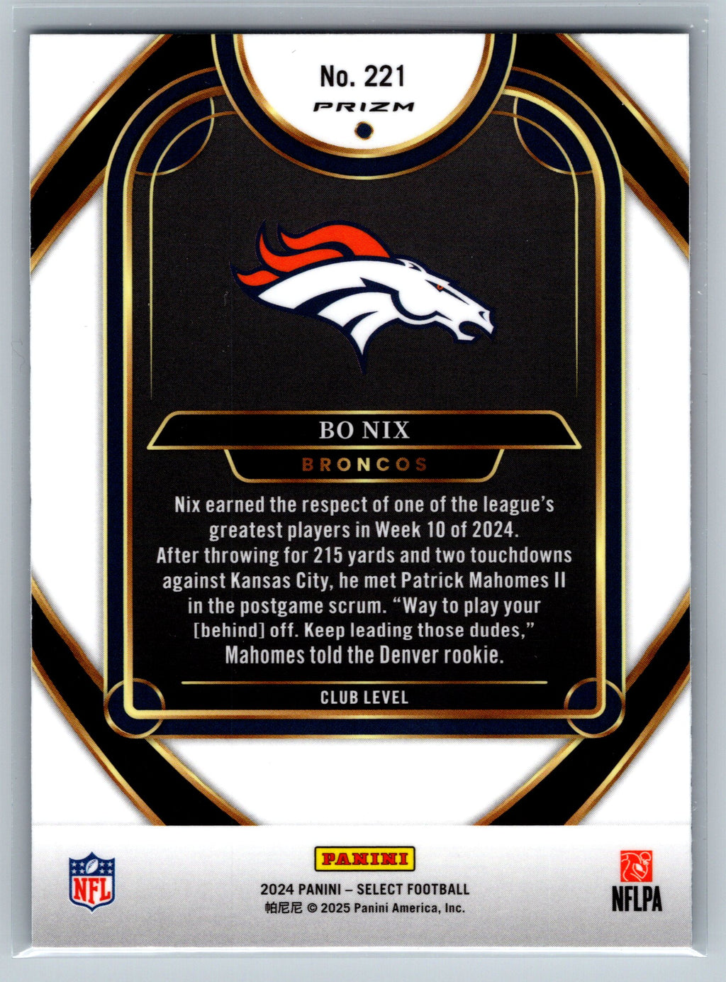 2024 Panini Select Bo Nix Black Orange Shock Rookie Card #221