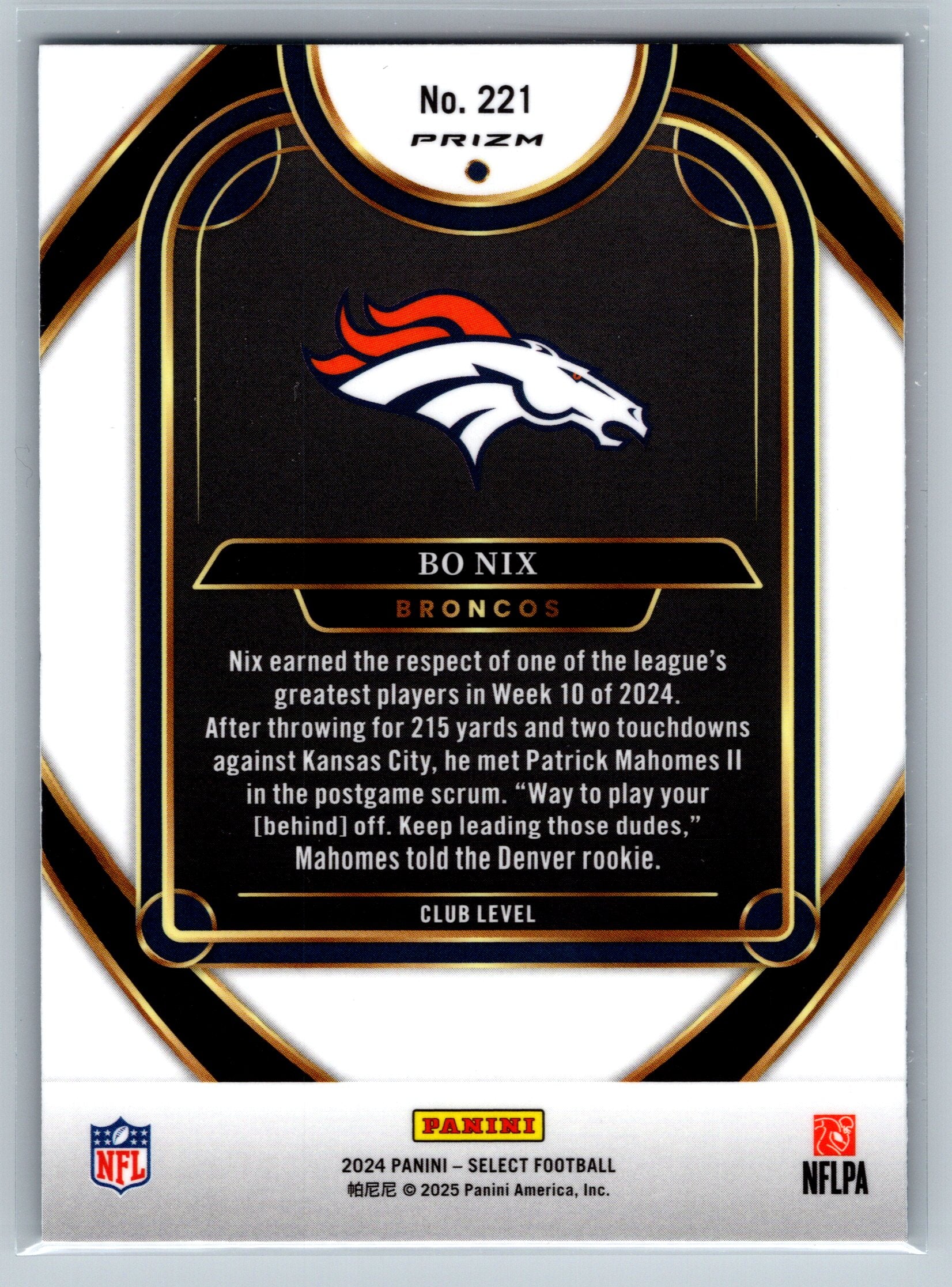 2024 Panini Select Bo Nix Black Orange Shock Rookie Card #221