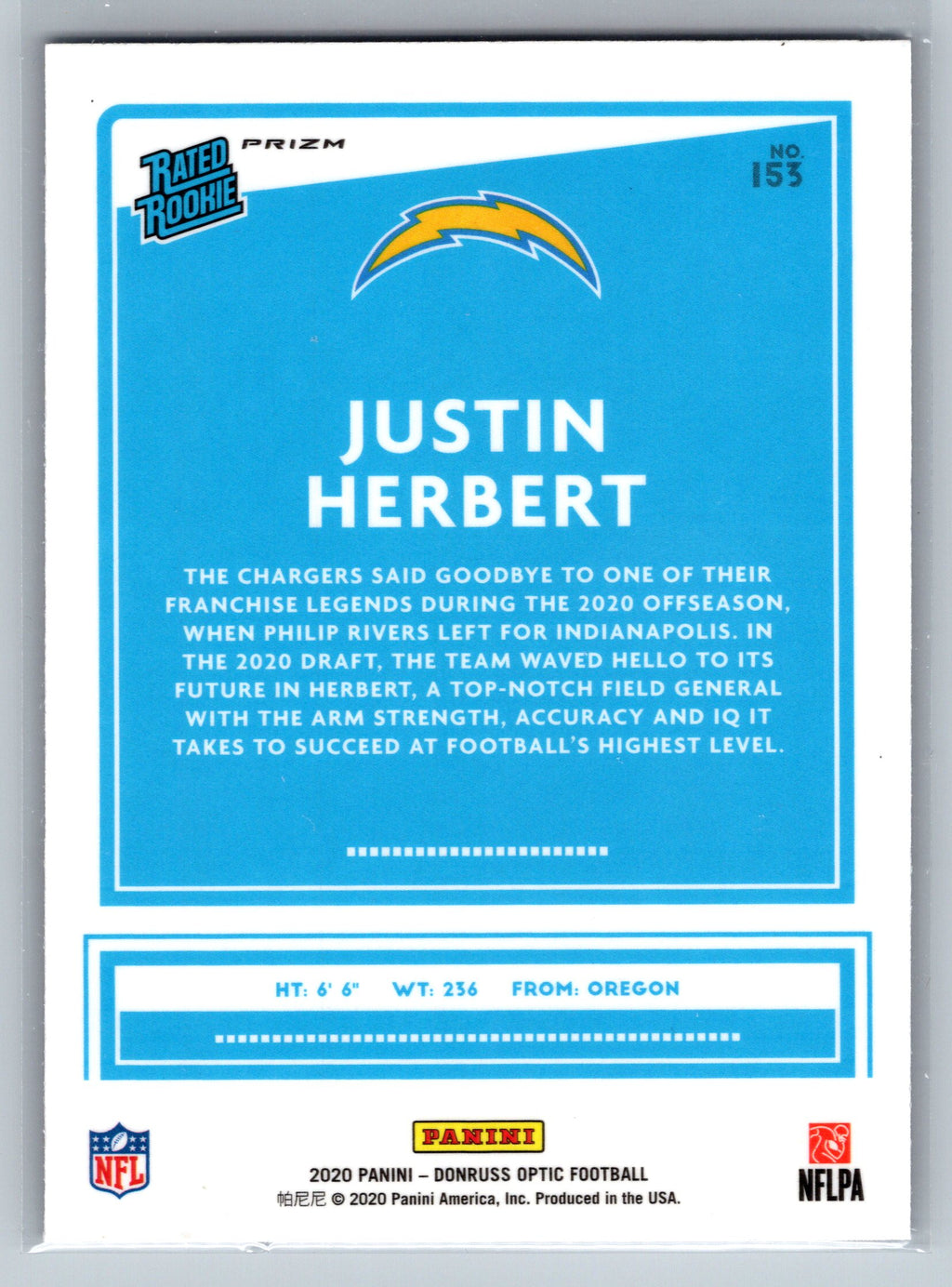 2020 Panini Optic Justin Herbert Purple Shock Rookie Card #153