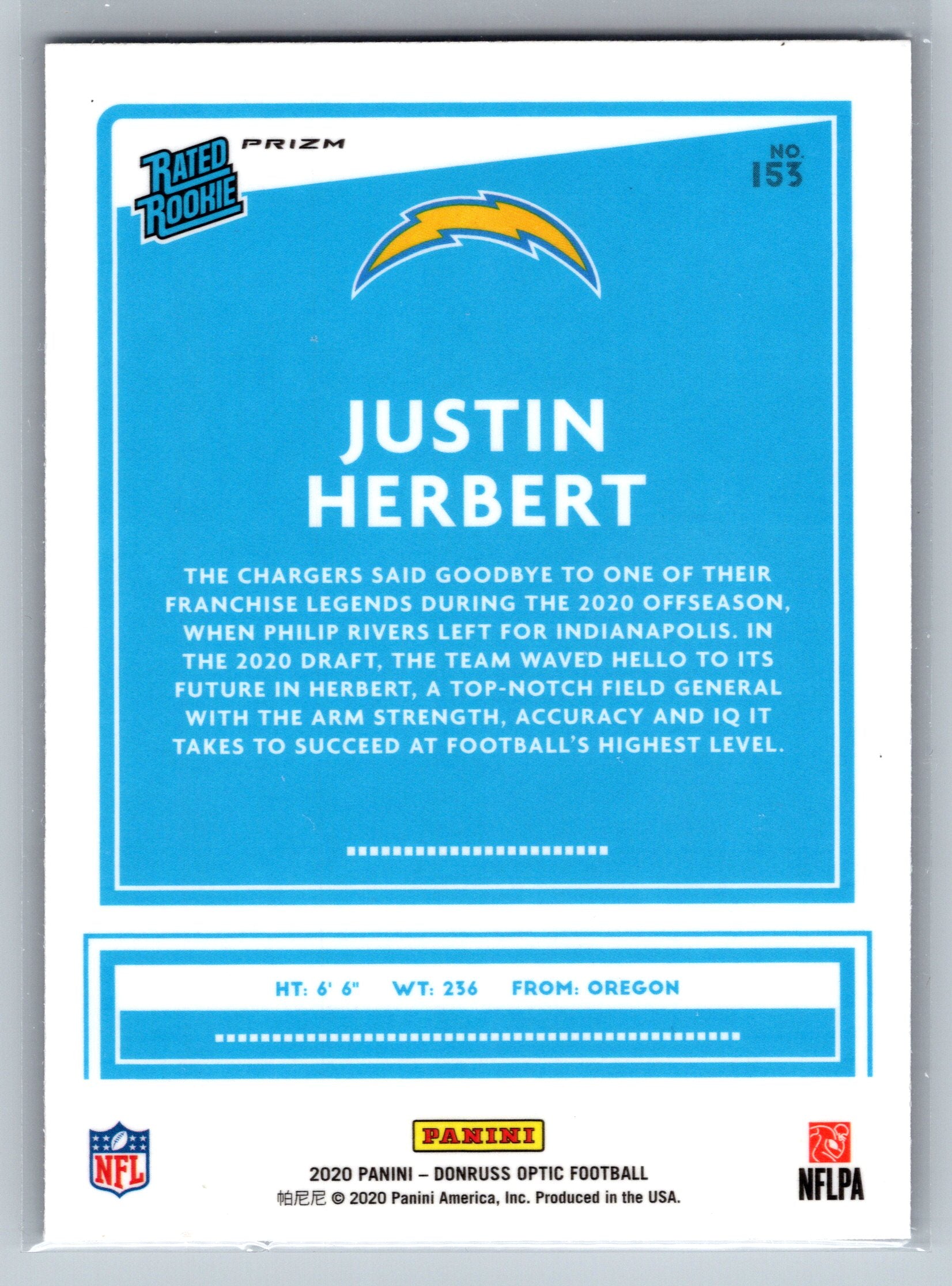 2020 Panini Optic Justin Herbert Purple Shock Rookie Card #153