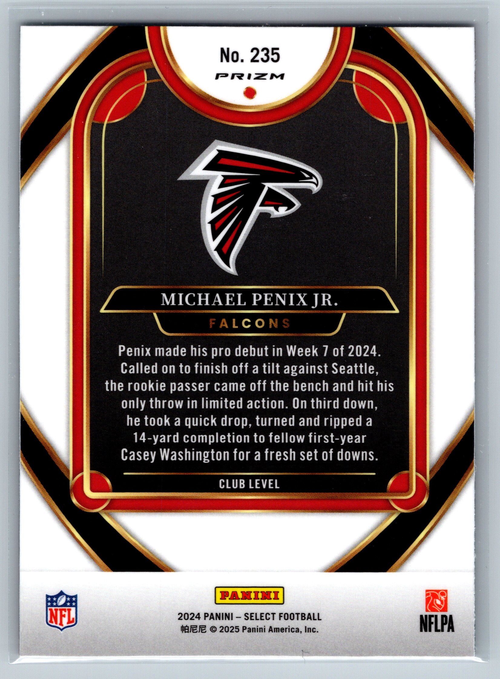 2024 Panini Select Mihael Penix Jr. Black Gold Club Level Rookie Card #235