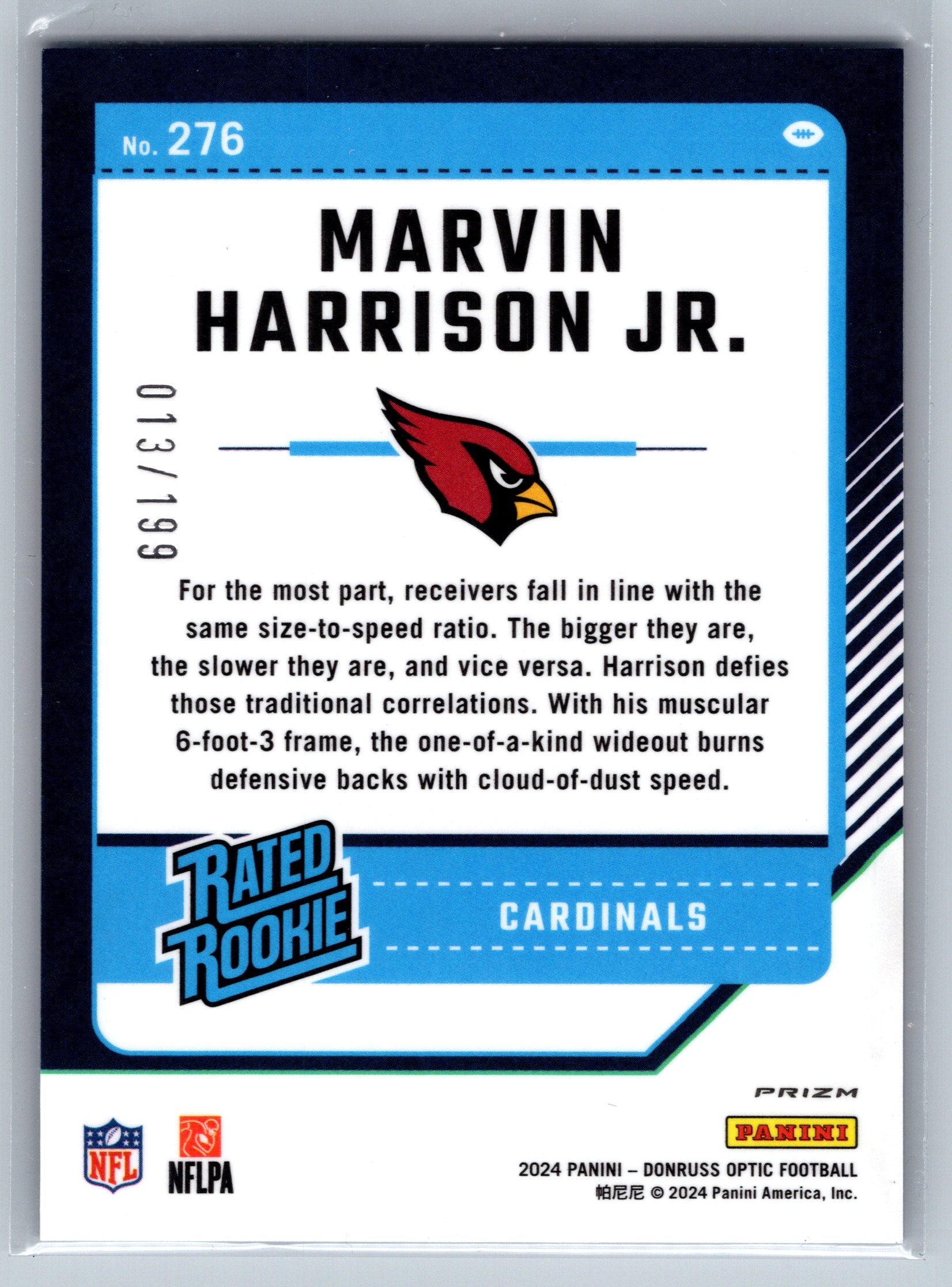 2024 Panini Optic Marvin Harrison Blue Rookie Card /199 #276