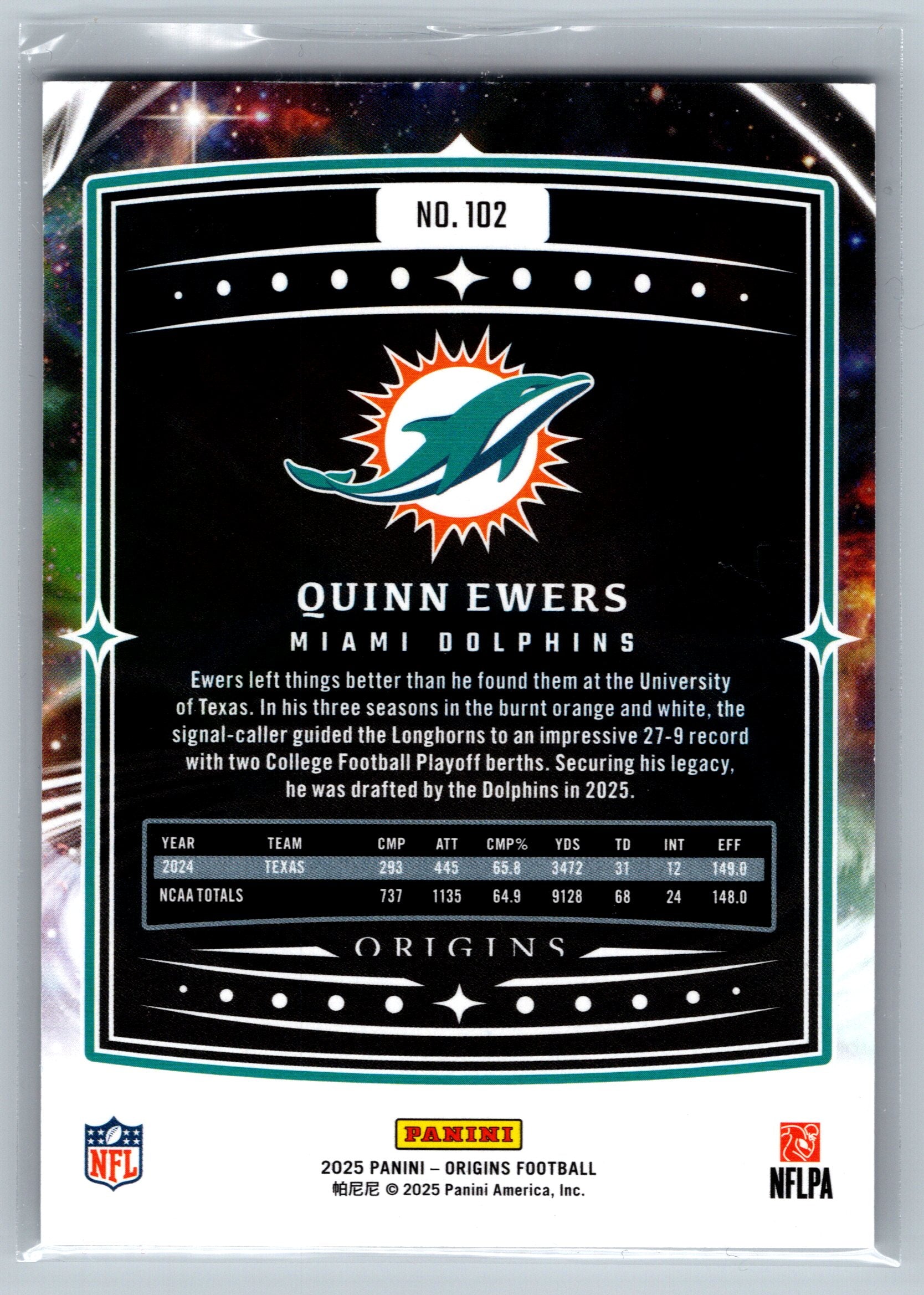 2025 Panini Origins Quinn Ewers Rookie Card /75 #102