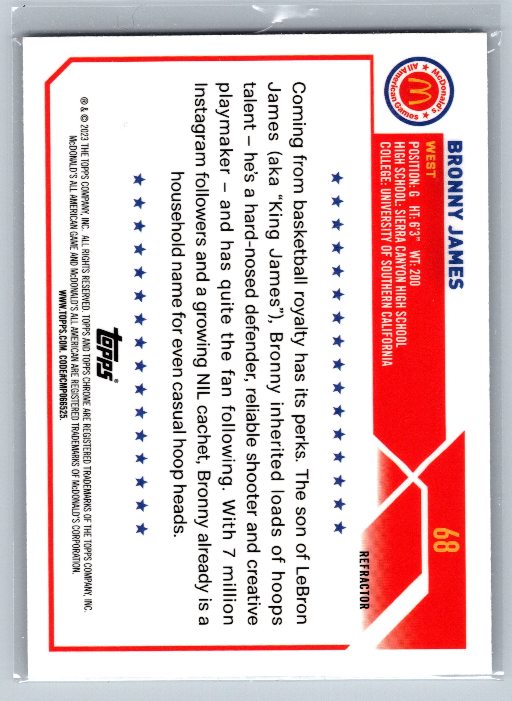 2023 Topps Chrome Bronny James McDonald's All American Holo #68