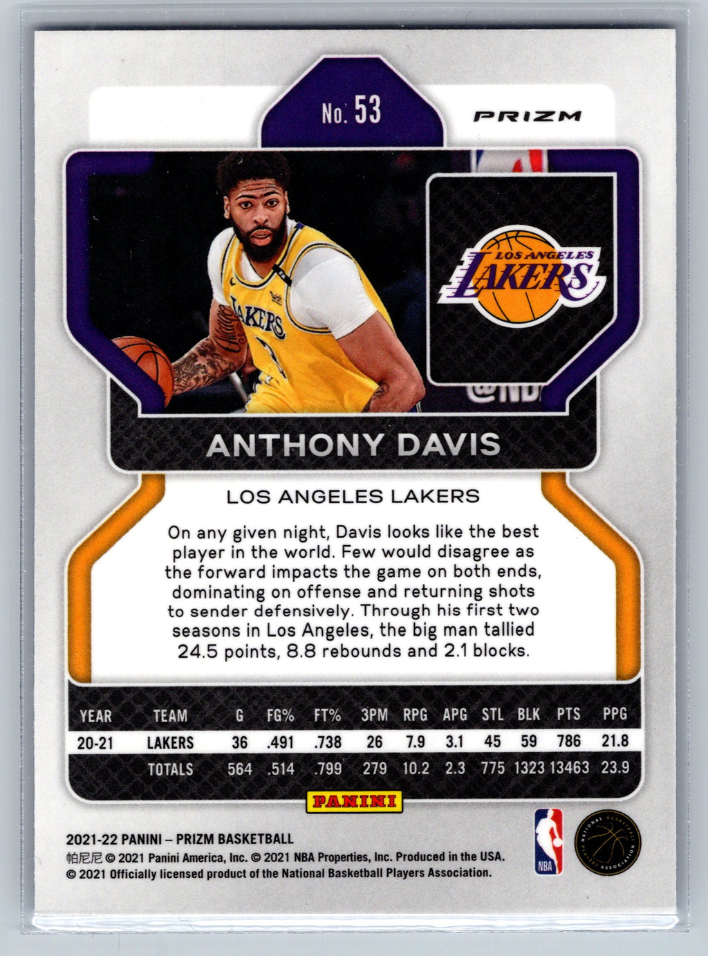 2021 Panini Prizm Anthony Davis 75th Anniversary #53