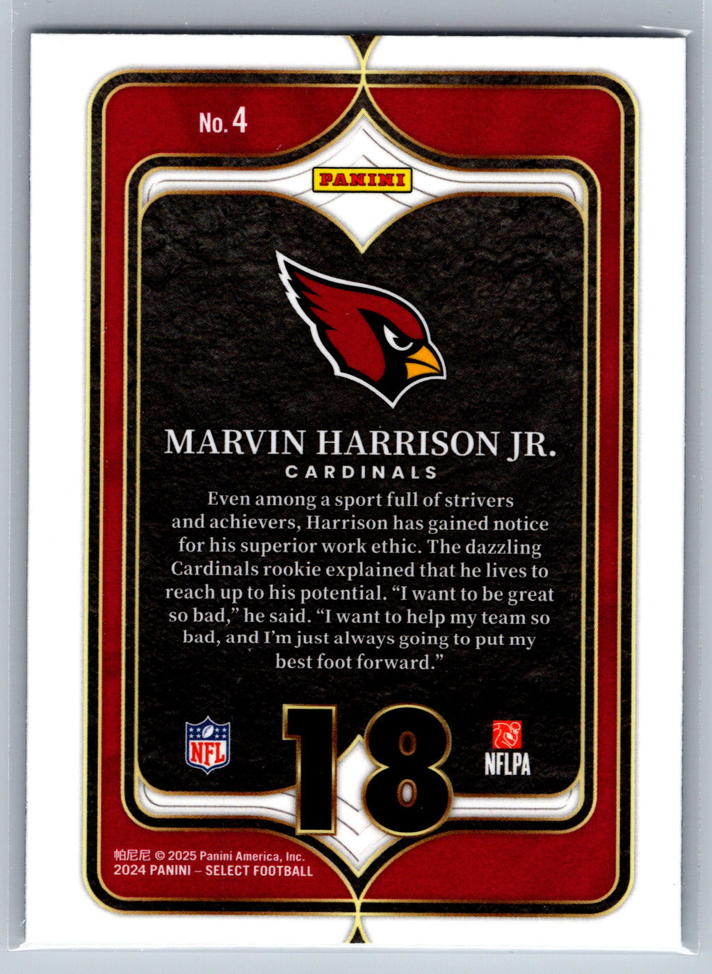 2024 Panini Select Marvin Harrison Jr. Numbers Rookie Card #4